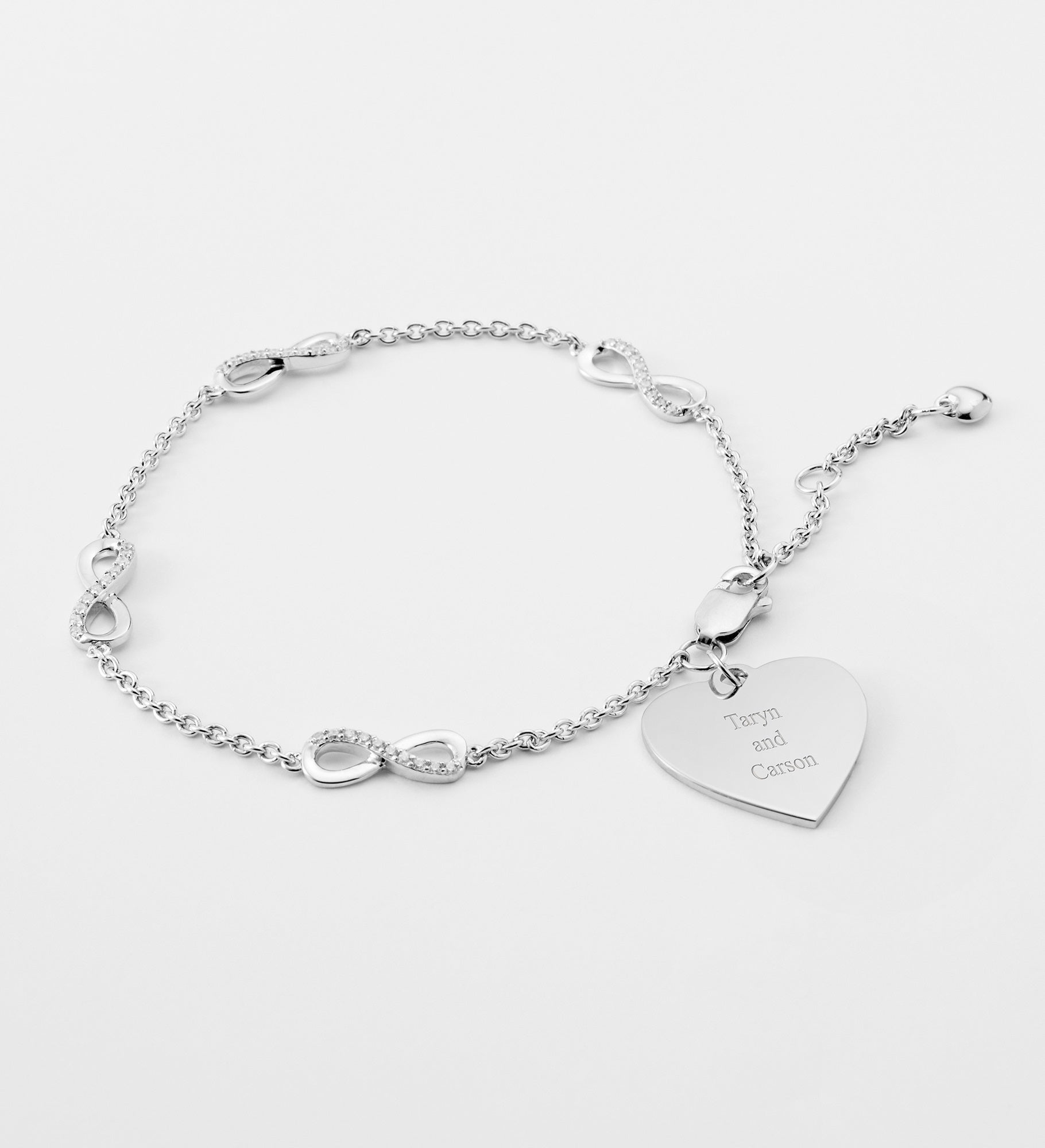 Engraved Sterling Silver Pave Infinity Station Bracelet