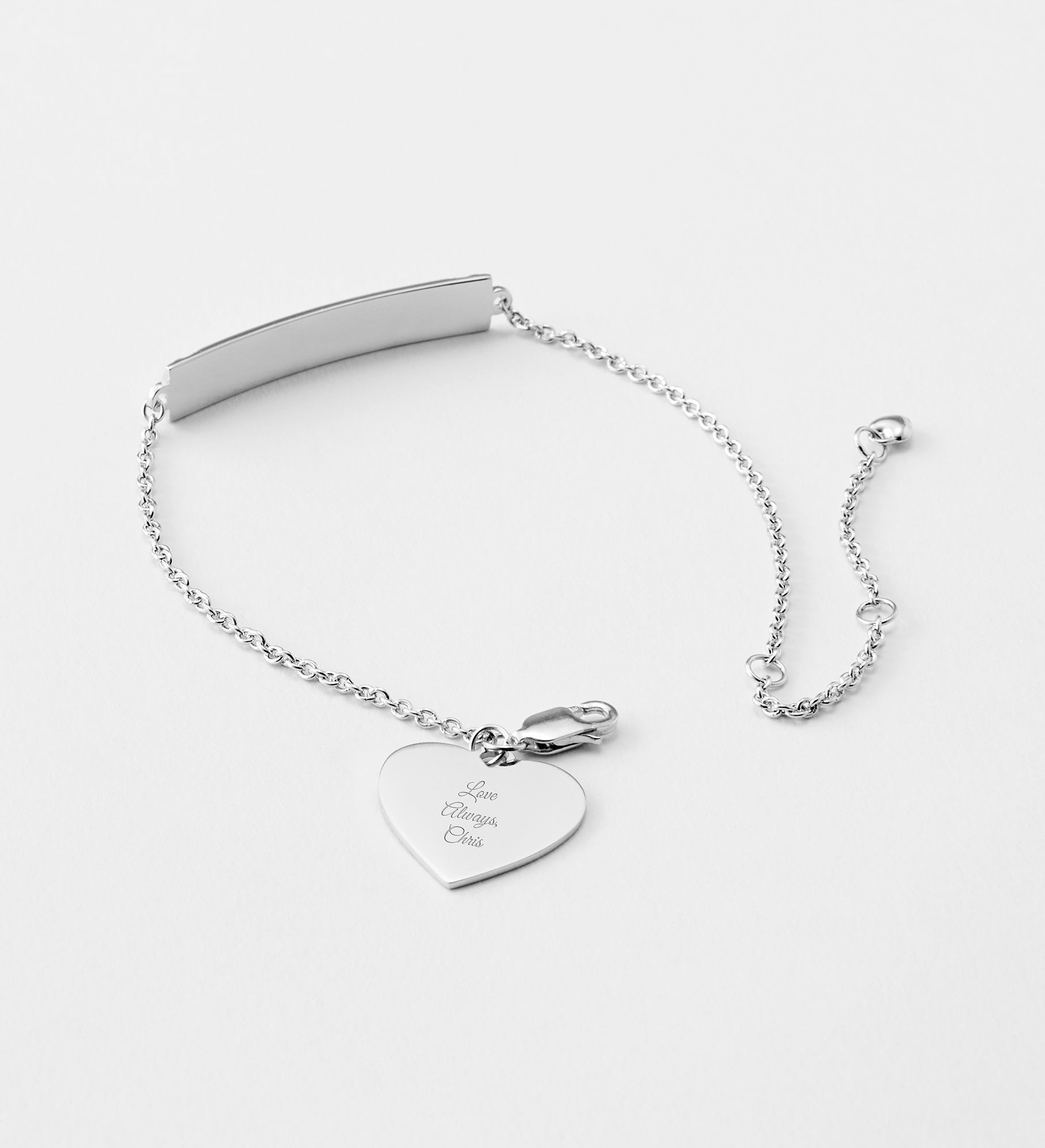 Engraved Sterling Silver Herringbone Jeweled ID Bracelet