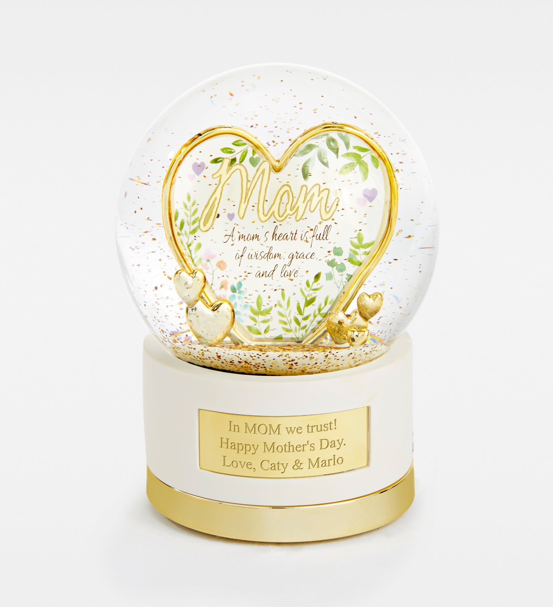 Engraved Gold Mom Heart Snow Globe