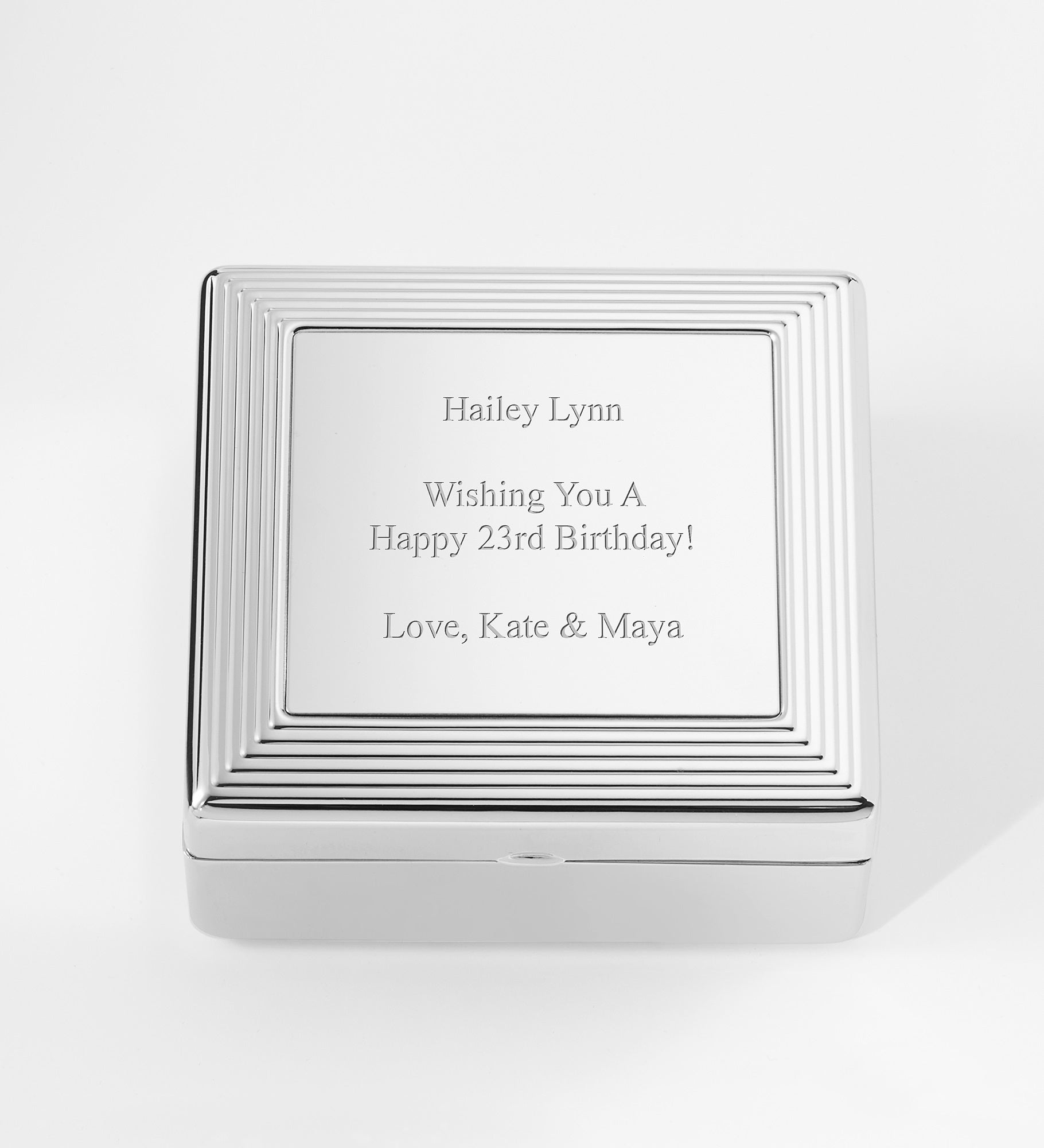 Engraved Silver Stepped Edge Jewelry Box
