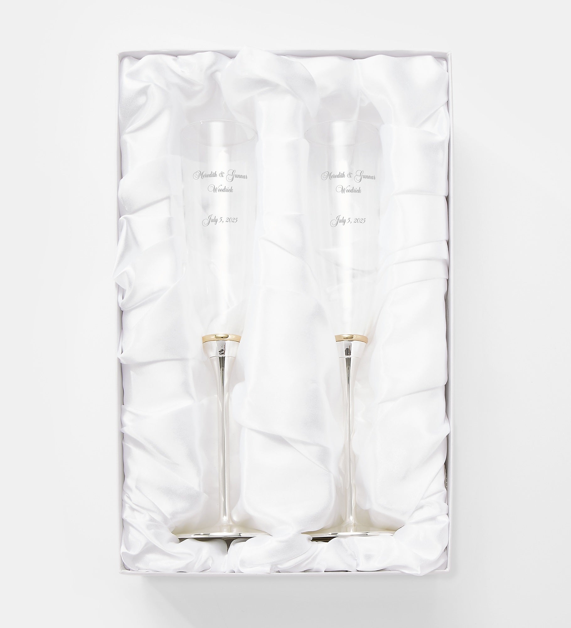 Engraved Thin Gold Band Champagne Flute Set