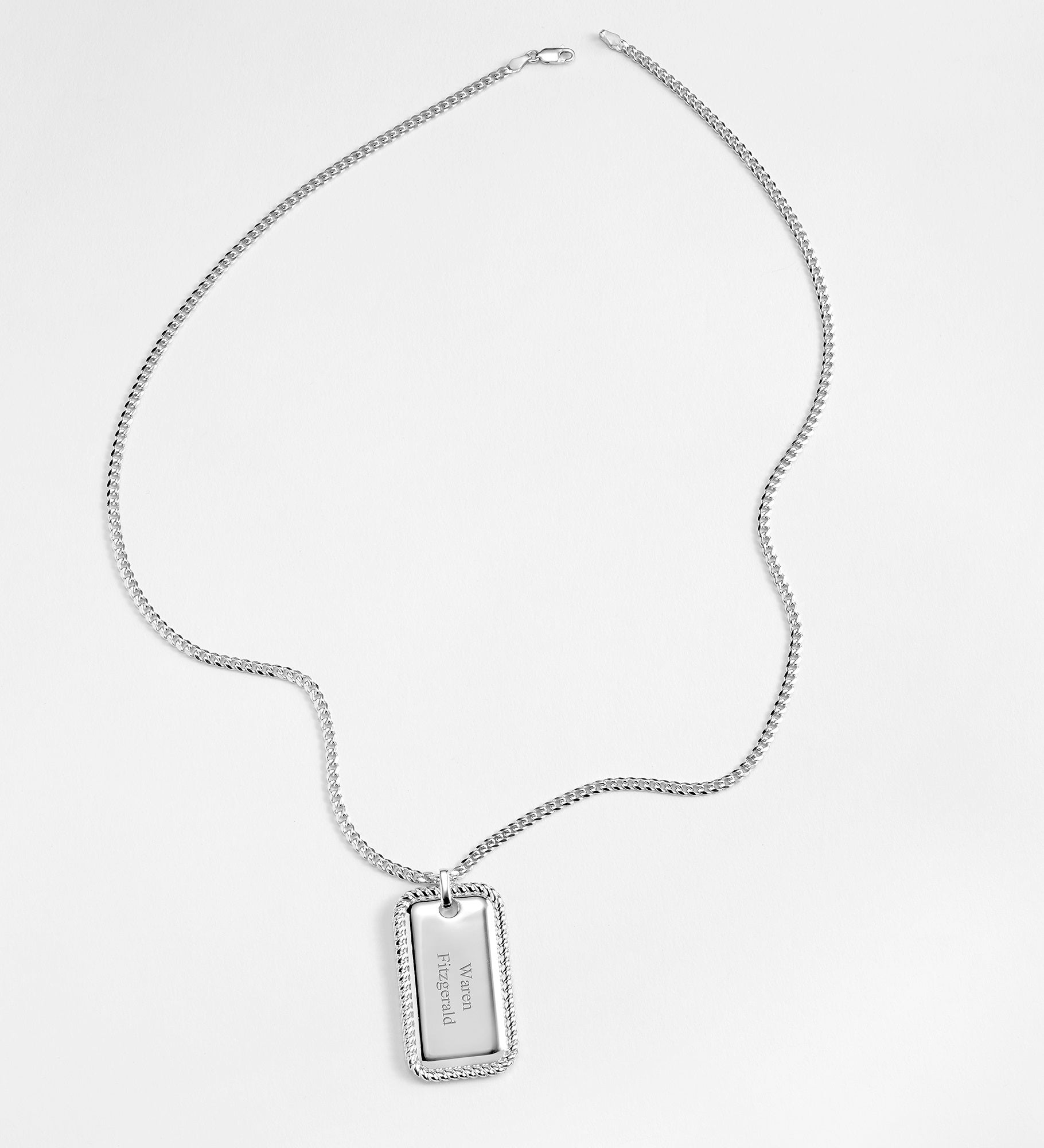  Engraved Sterling Silver Textured Edge Dog Tag Necklace