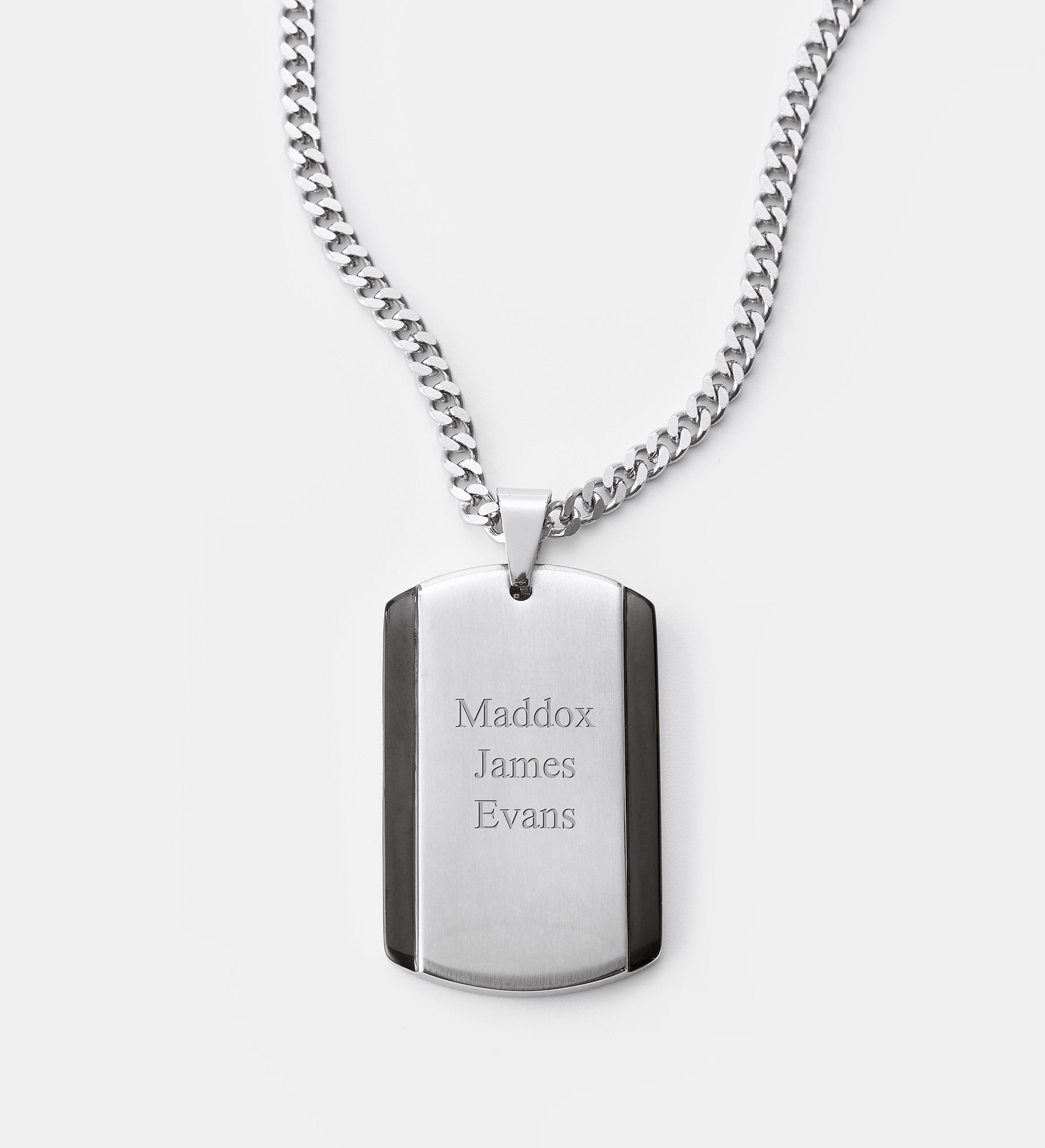  Engraved Stainless Steel and Black Dog Tag for Him-Vertical Text