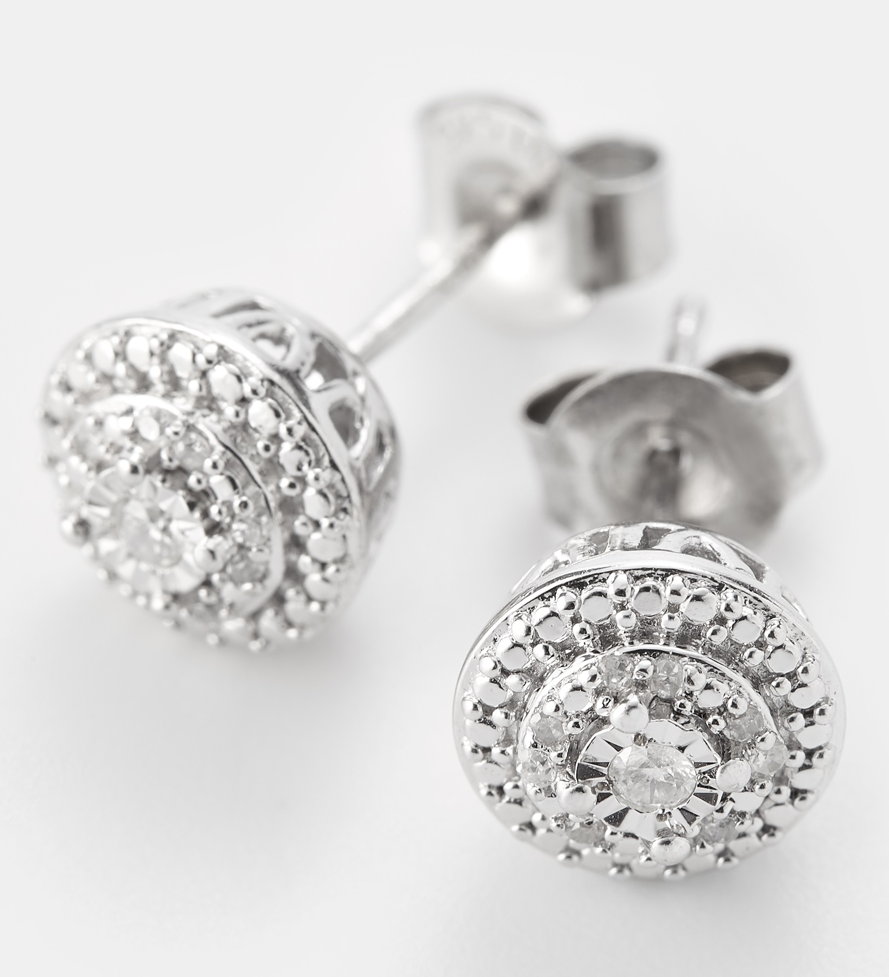  Sterling Silver Diamond Round Earrings