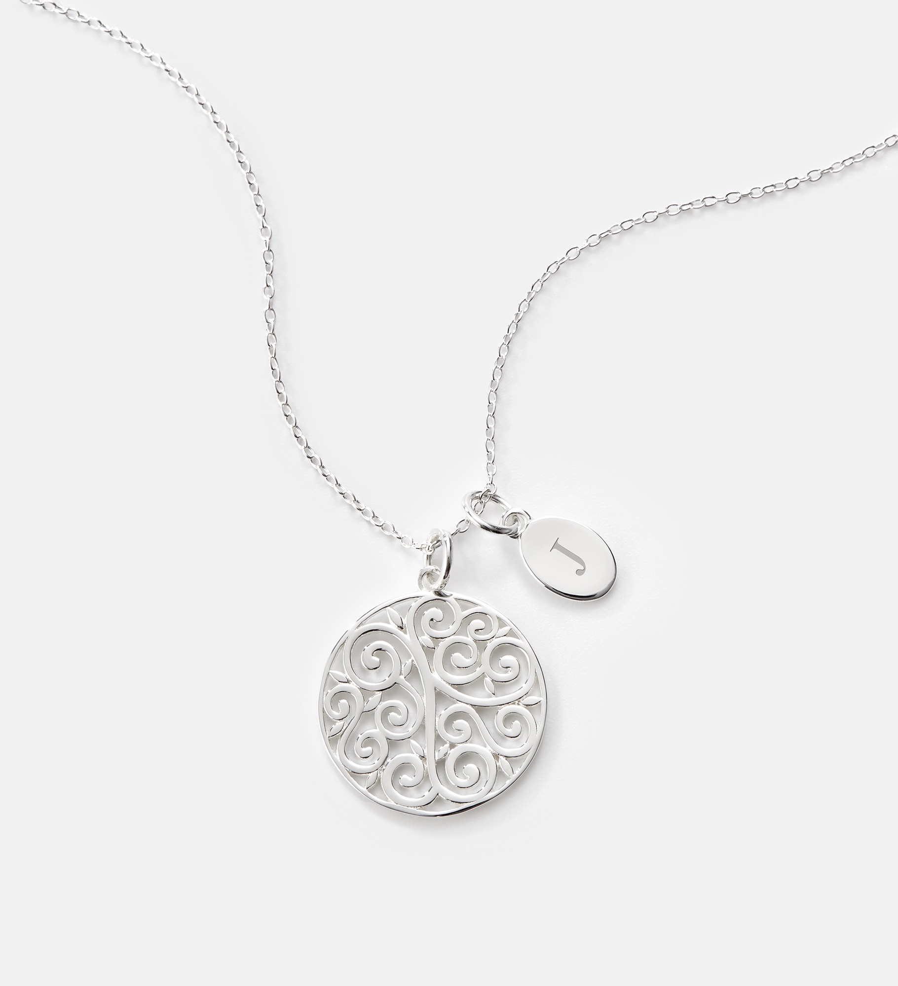  Engraved Sterling Silver Filigree Round Necklace