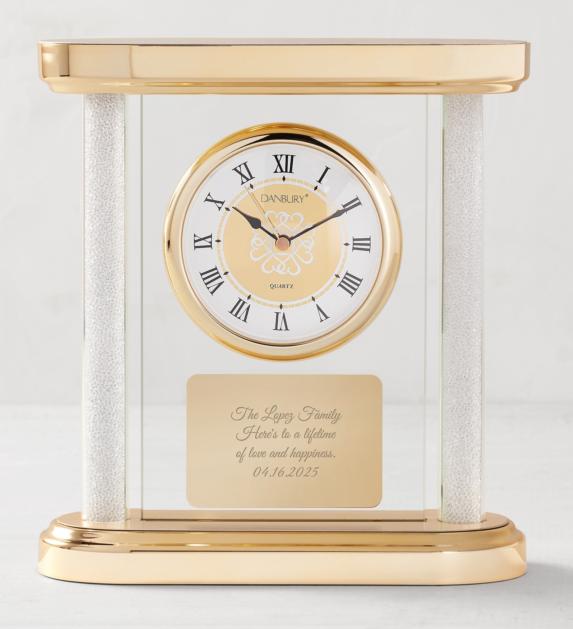 Engraved Gold and Glass Column Clock