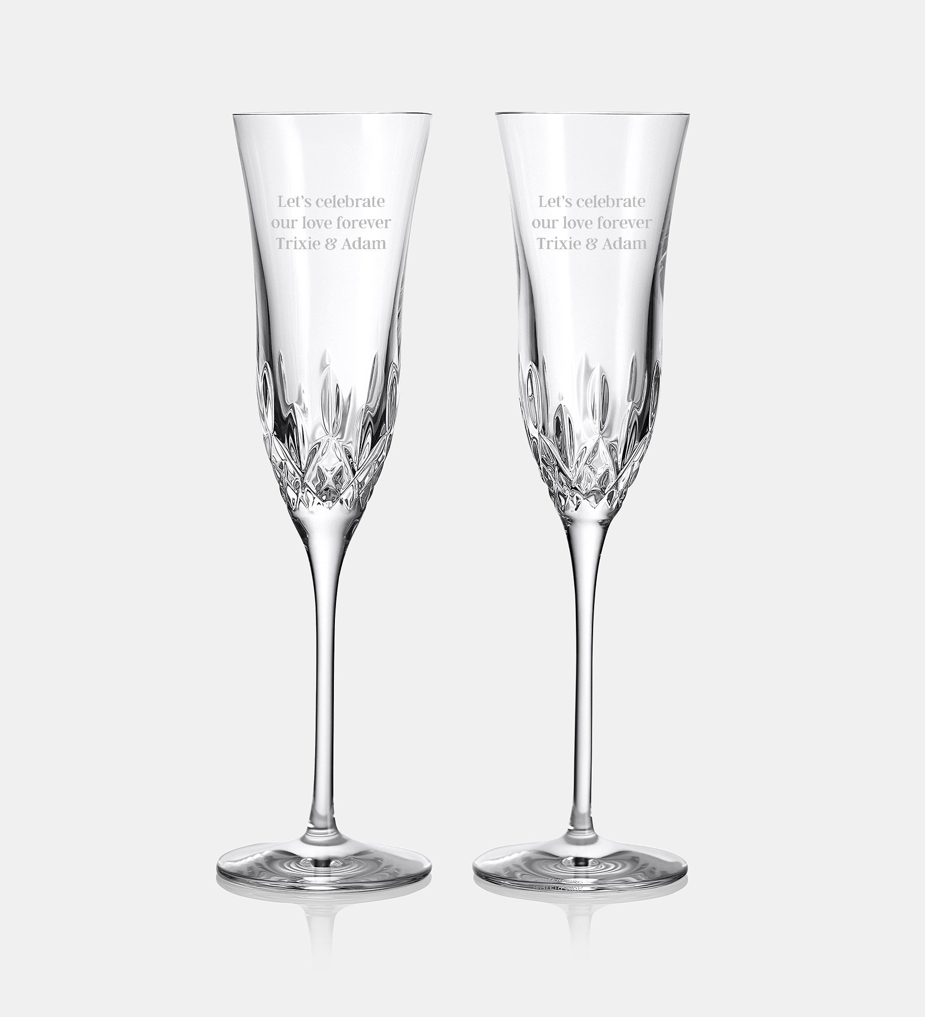 Engraved Waterford Lismore Essence Champagne Flute Pair