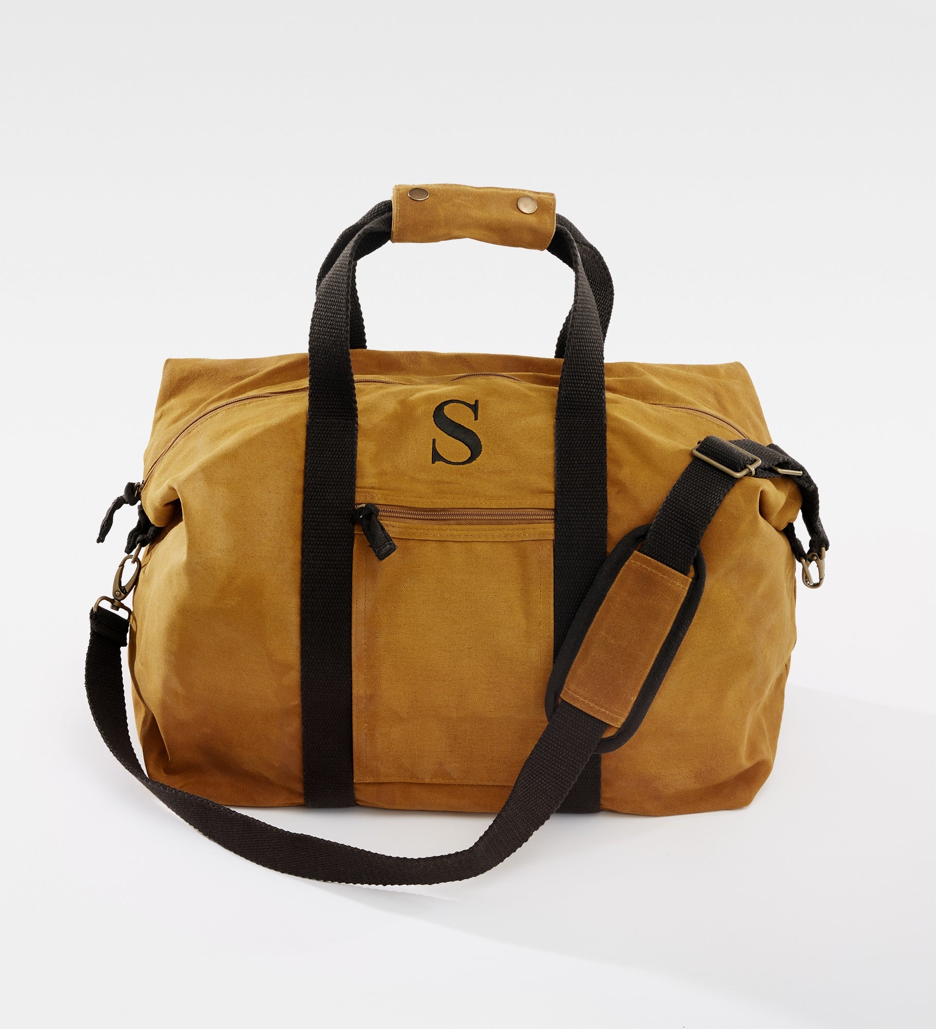 Embroidered Waxed Canvas Weekender Duffle Bag in Saffron
