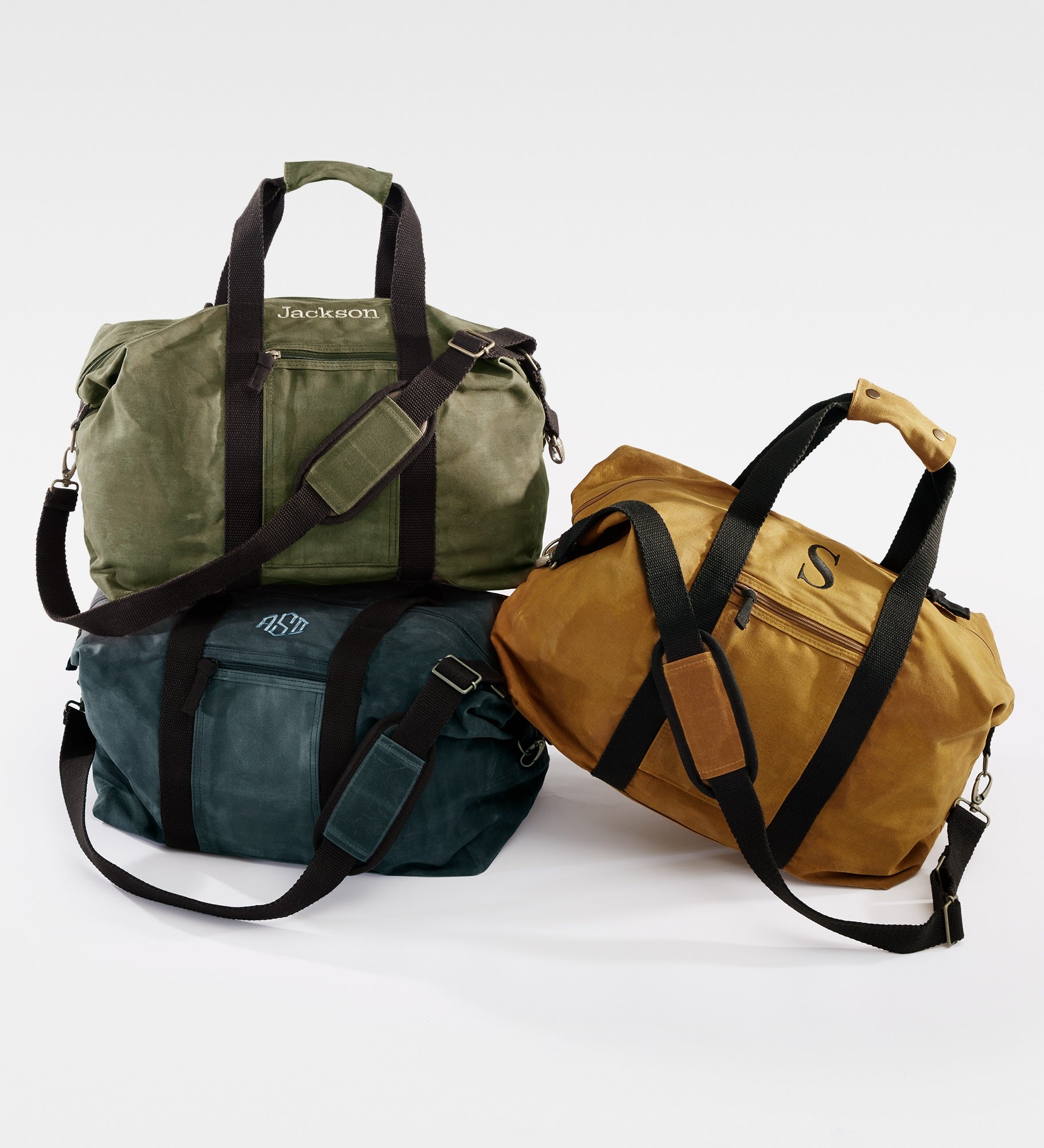 Embroidered Waxed Canvas Weekender Duffle Bag in Saffron