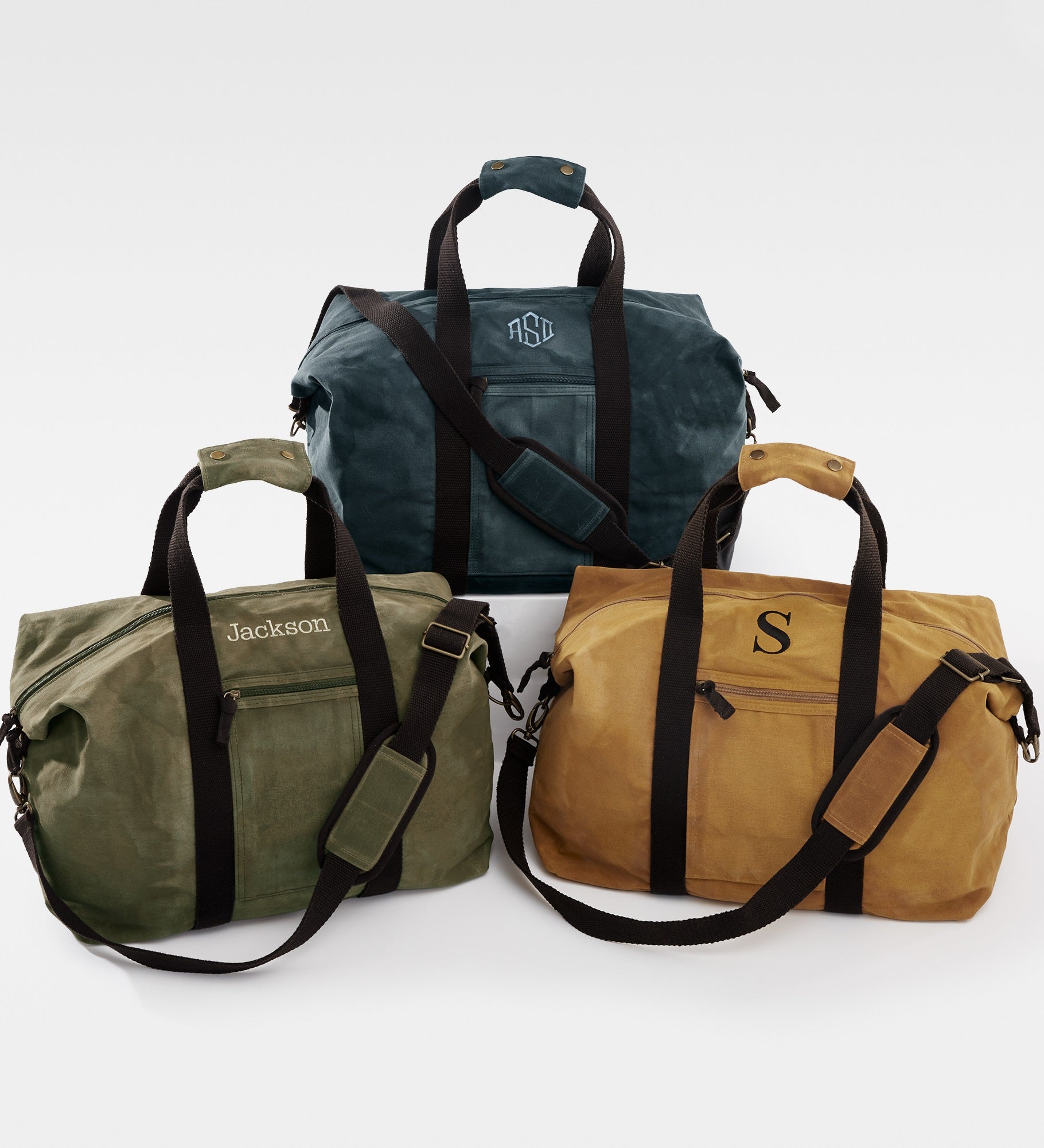 Embroidered Waxed Canvas Weekender Duffle Bag in Saffron