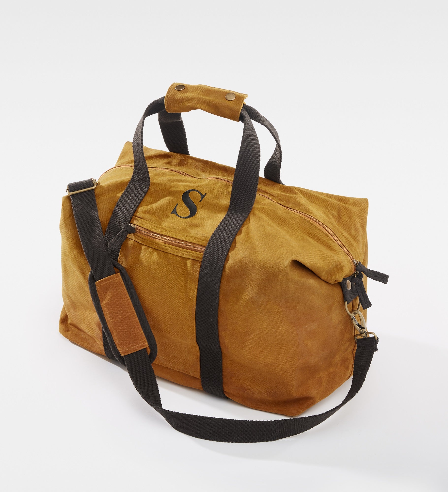 Embroidered Waxed Canvas Weekender Duffle Bag in Saffron