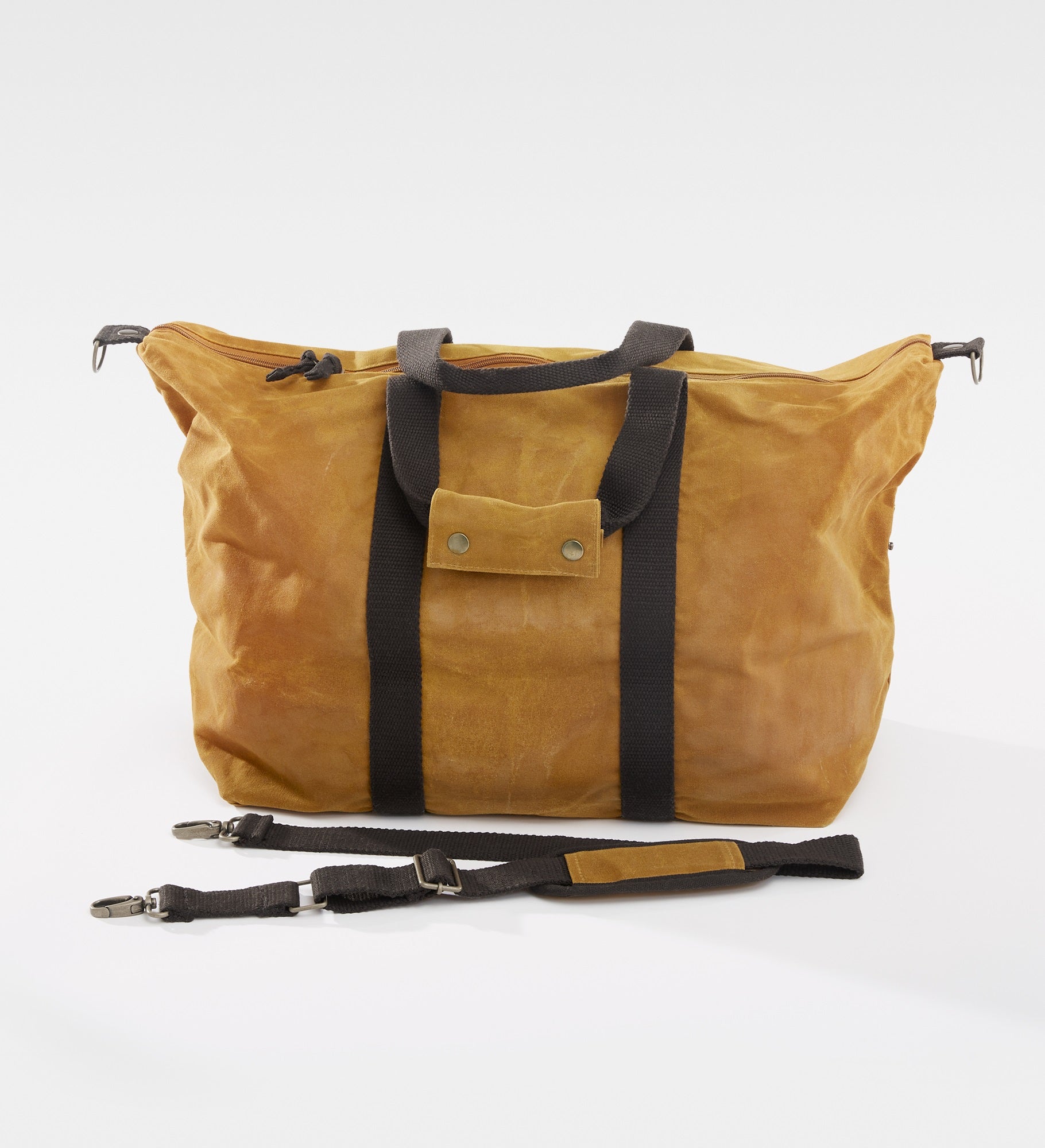 Embroidered Waxed Canvas Weekender Duffle Bag in Saffron