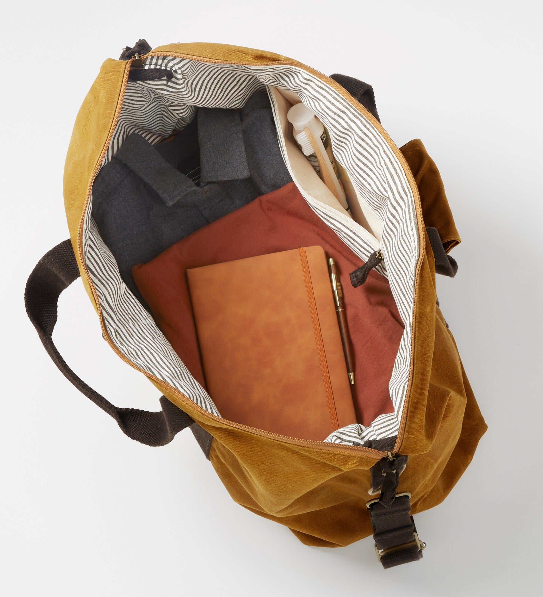 Embroidered Waxed Canvas Weekender Duffle Bag in Saffron