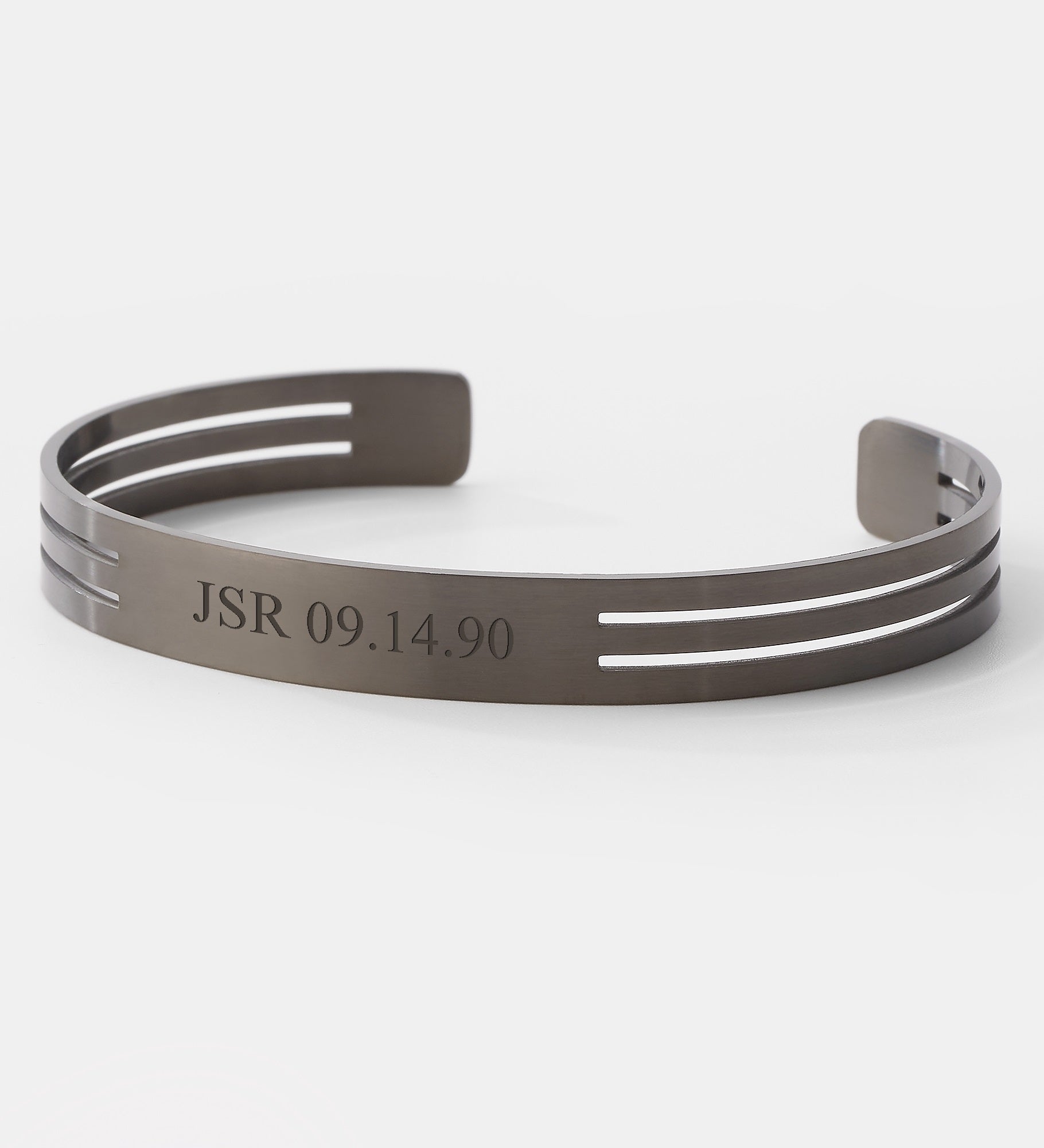  Engraved Gunmetal Striped Steel Cuff