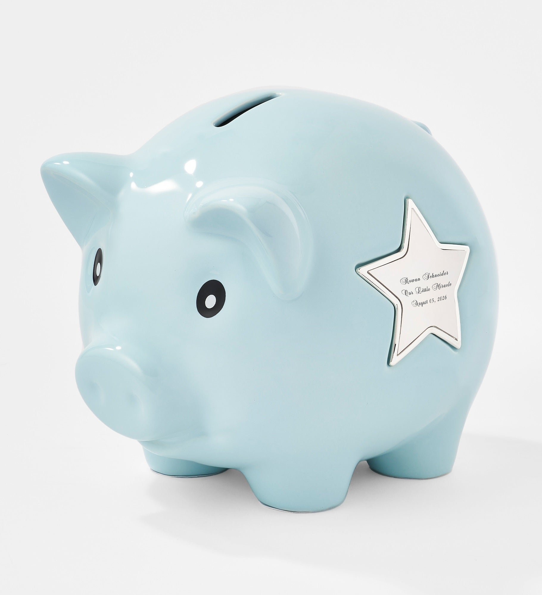 Engraved Ceramic Piggy Bank in Blue