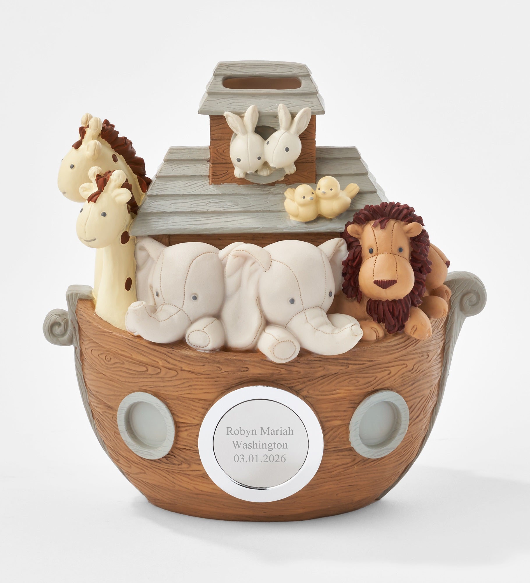Engraved Noah's Ark Resin Coin Bank