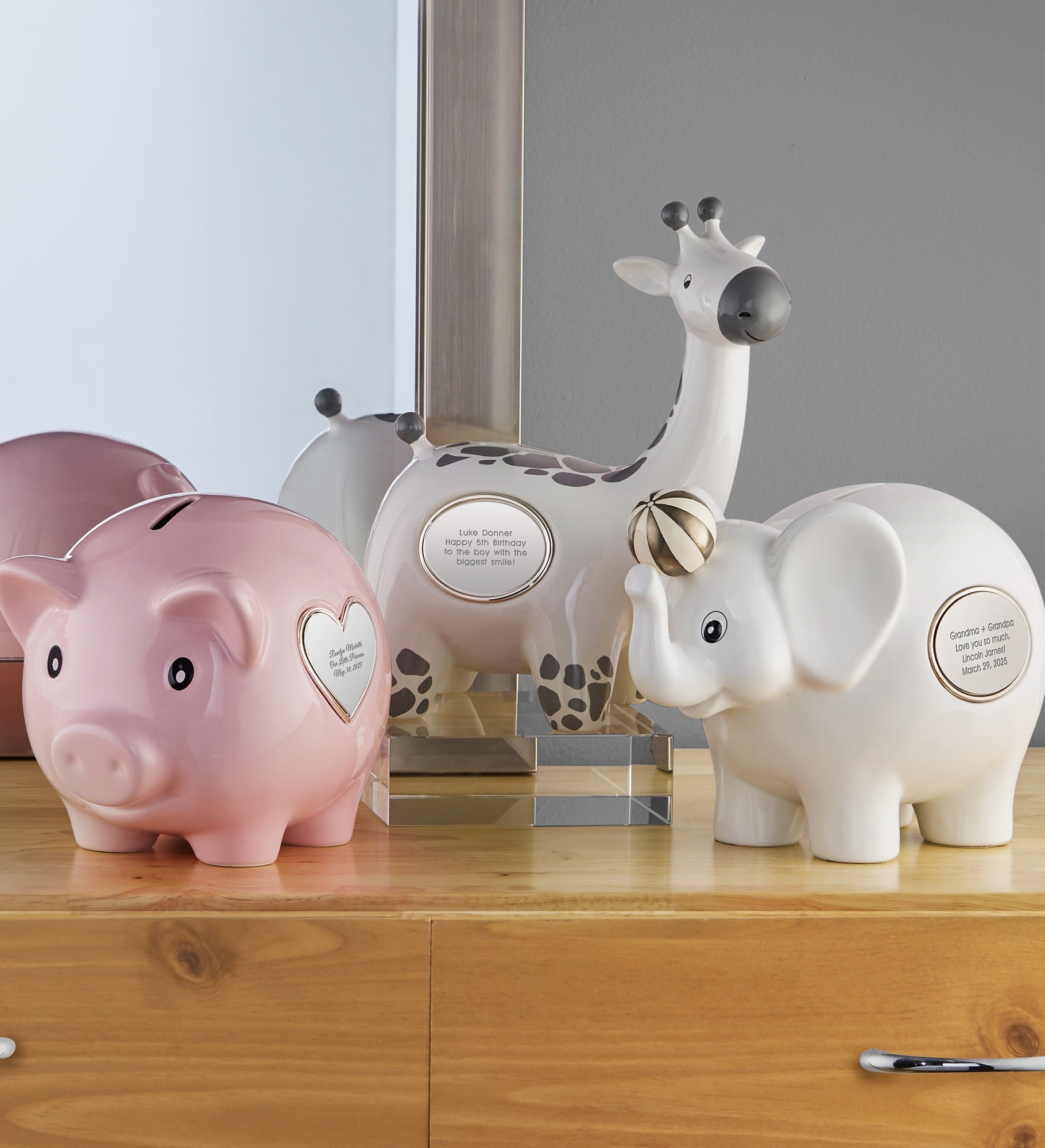 Engraved Ceramic Elephant Coin Bank