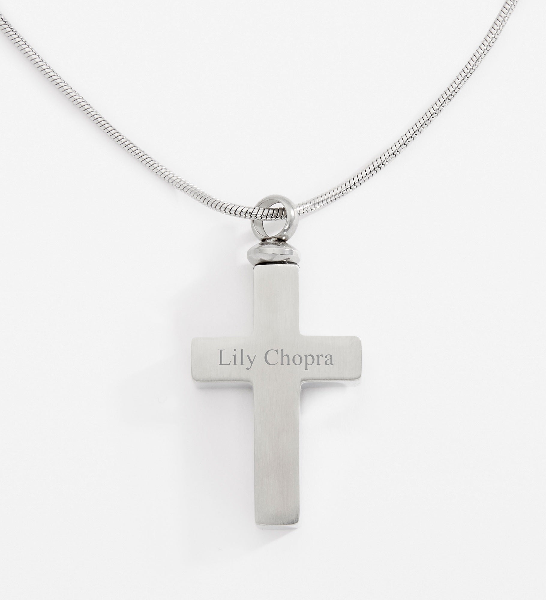 Engraved Steel Cross Urn Necklace