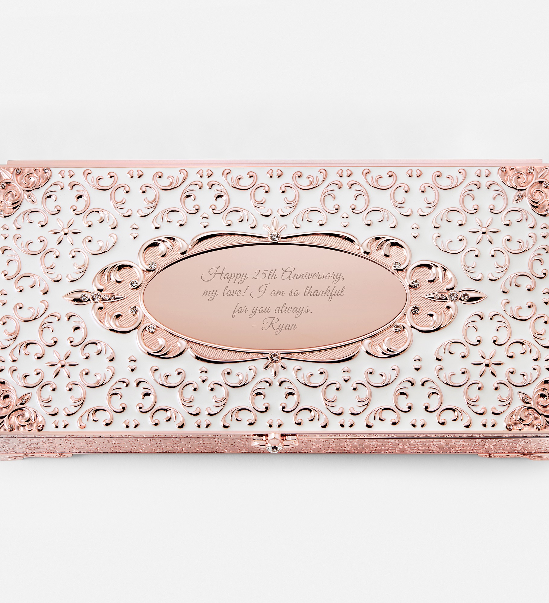 Engraved Rose Gold and Ivory Rectangle Musical Box