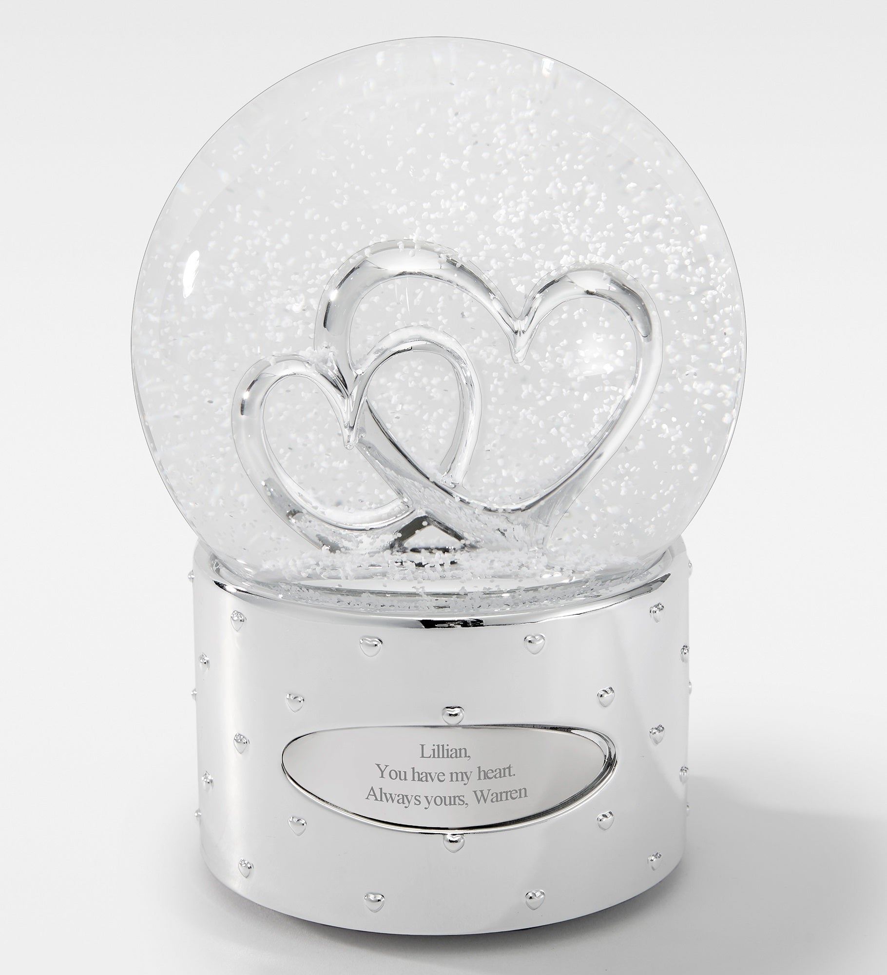 Engraved Two Hearts As One Snow Globe