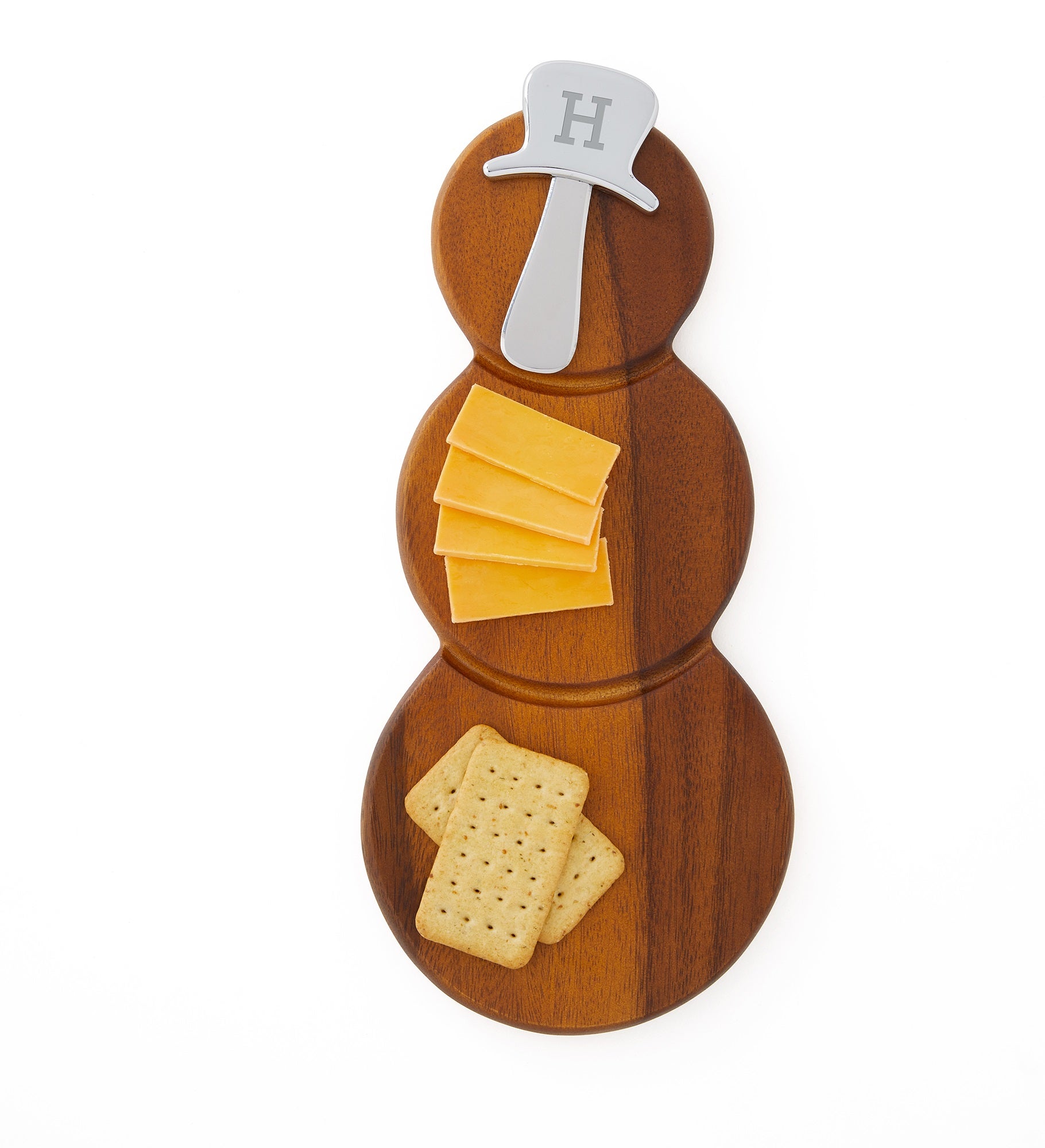 Engraved Nambé Snowman Cheese Board with Top Hat Spreader