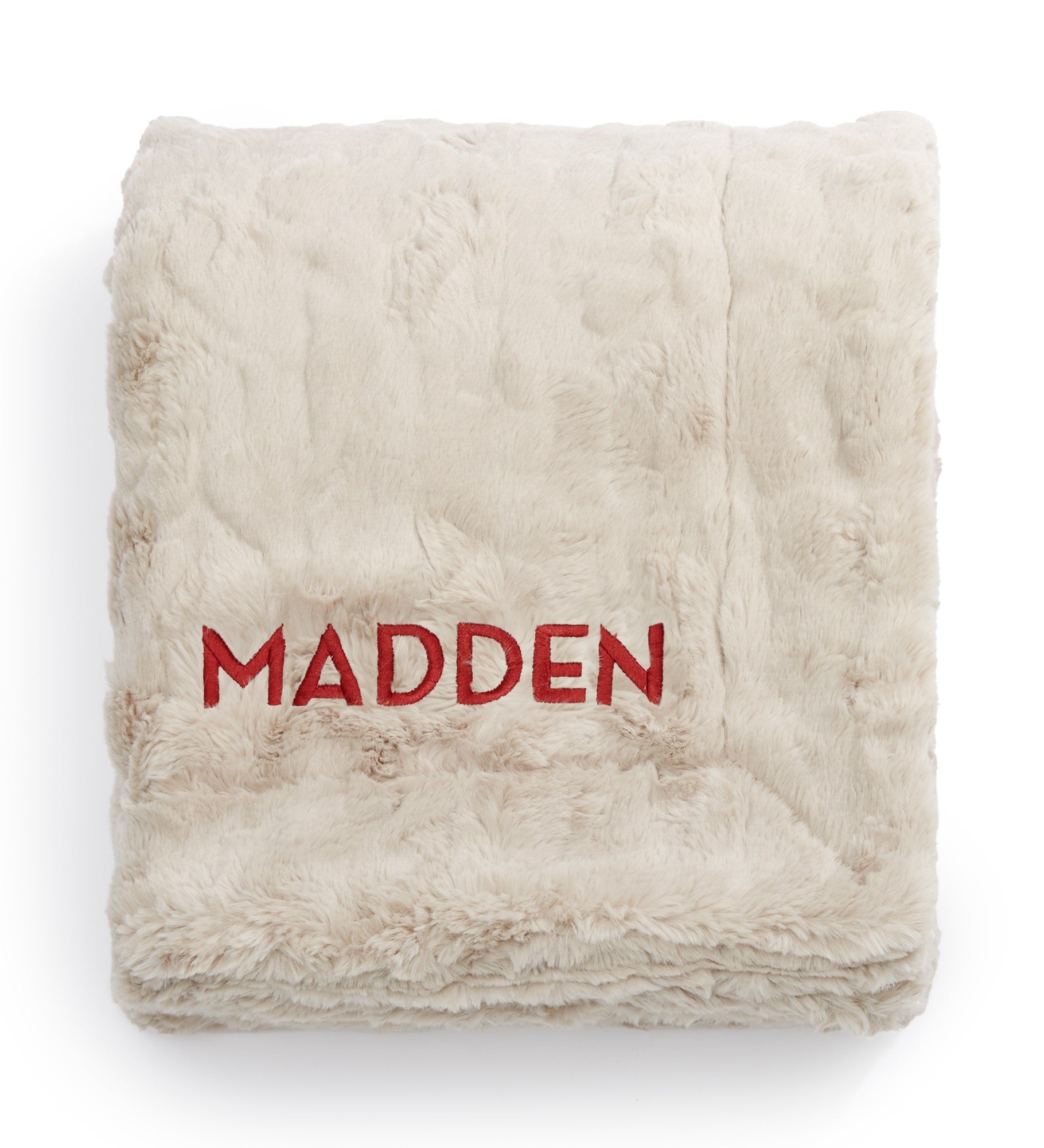 Embroidered Patterned Faux Fur Throw Blanket in Buff