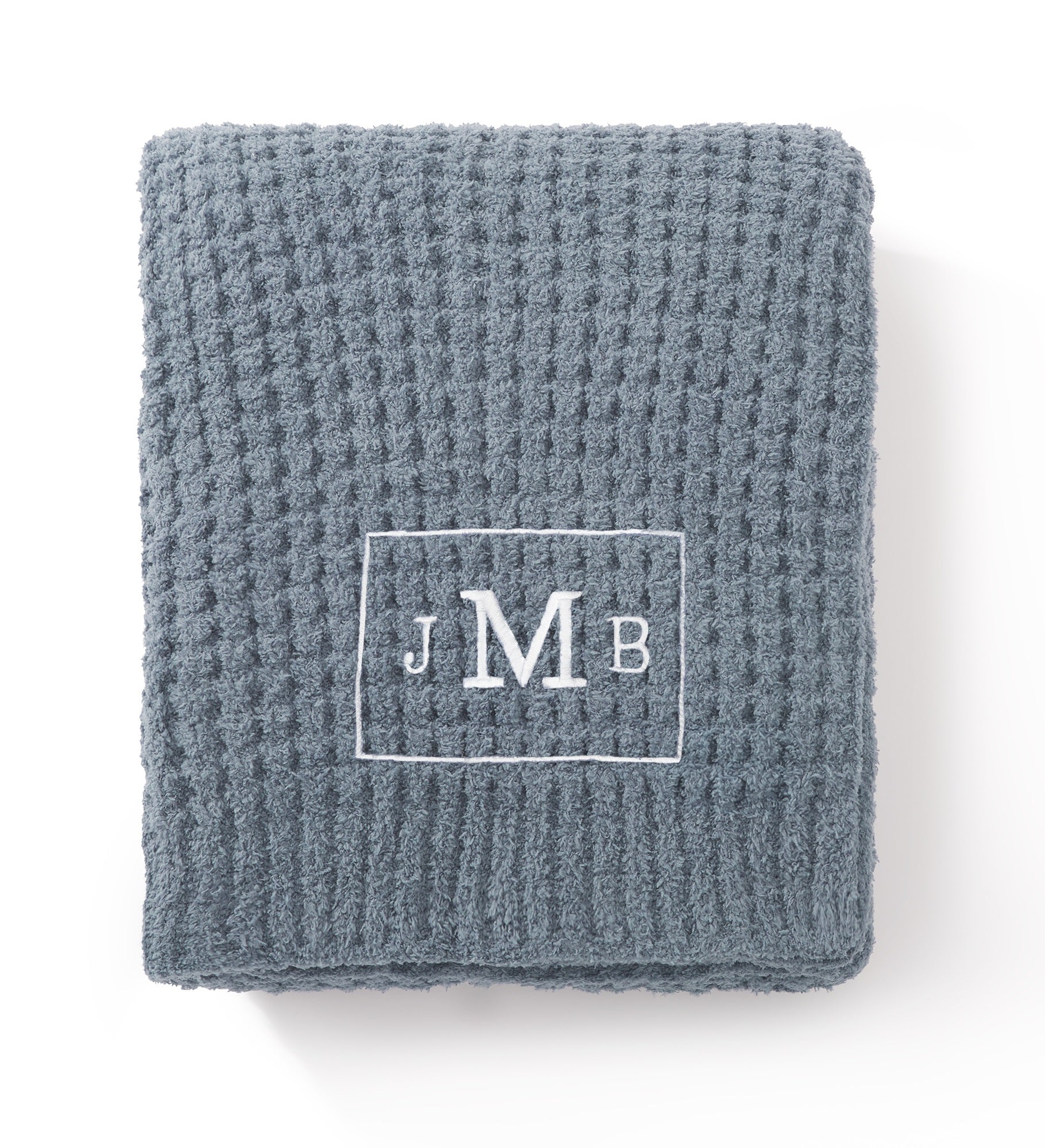 Embroidered Saranoni Waffle Knit Throw - Oxford (Chambray Blue)