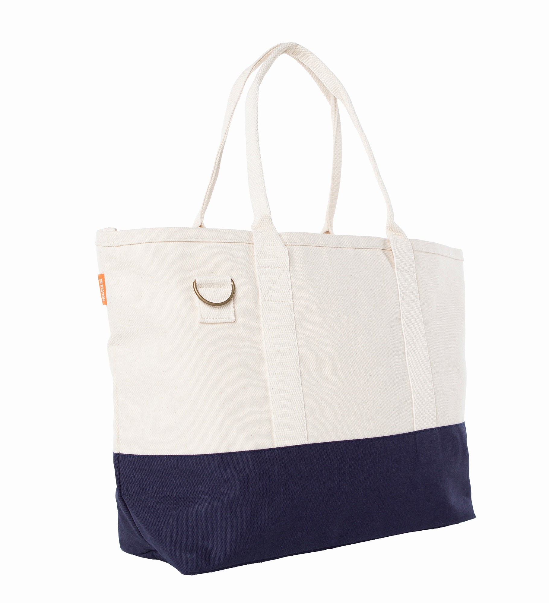 Embroidered Utility Canvas Tote in Natural/Navy  Centered Text