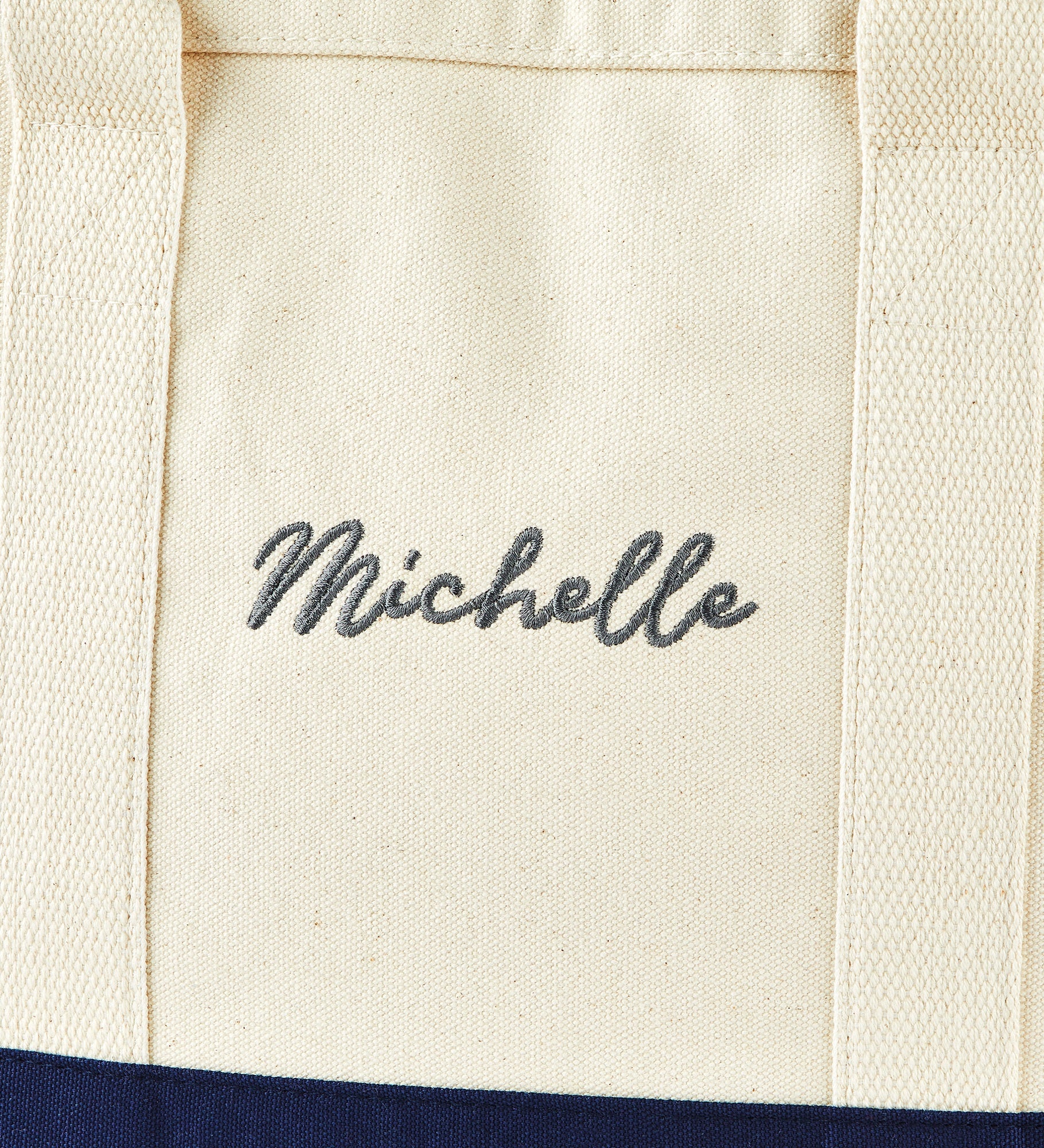 Embroidered Utility Canvas Tote in Natural/Navy  Centered Text