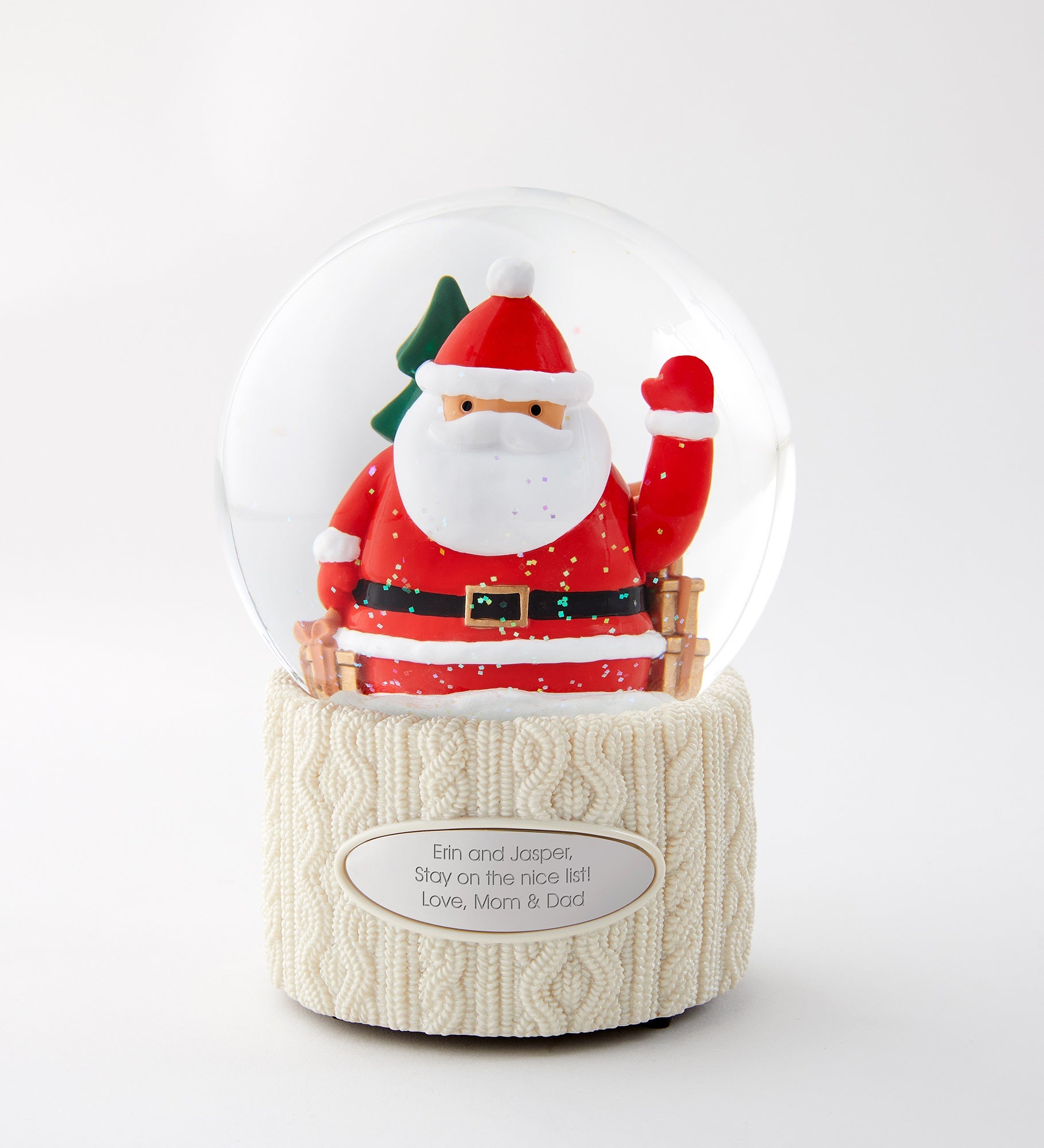 Engraved Waving Santa Snow Globe in Light Tone
