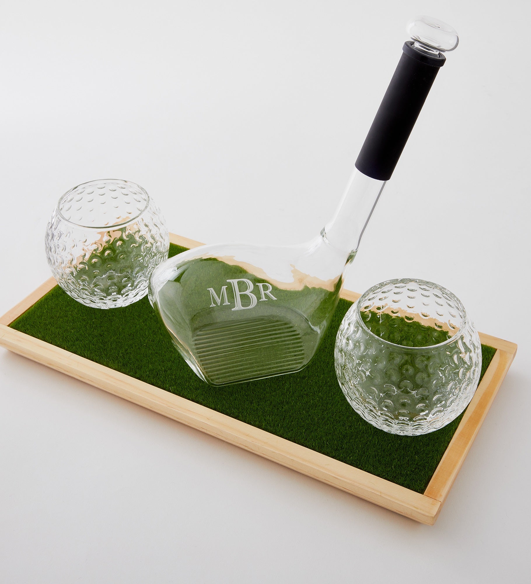 Etched Golf Decanter and Glass Whiskey Set