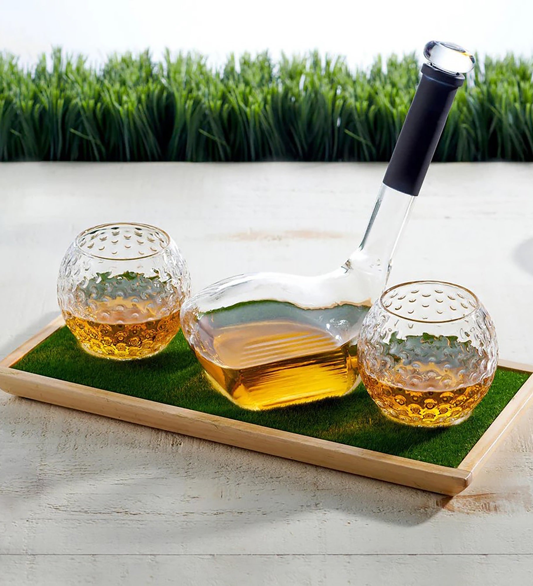 Etched Golf Decanter and Glass Whiskey Set