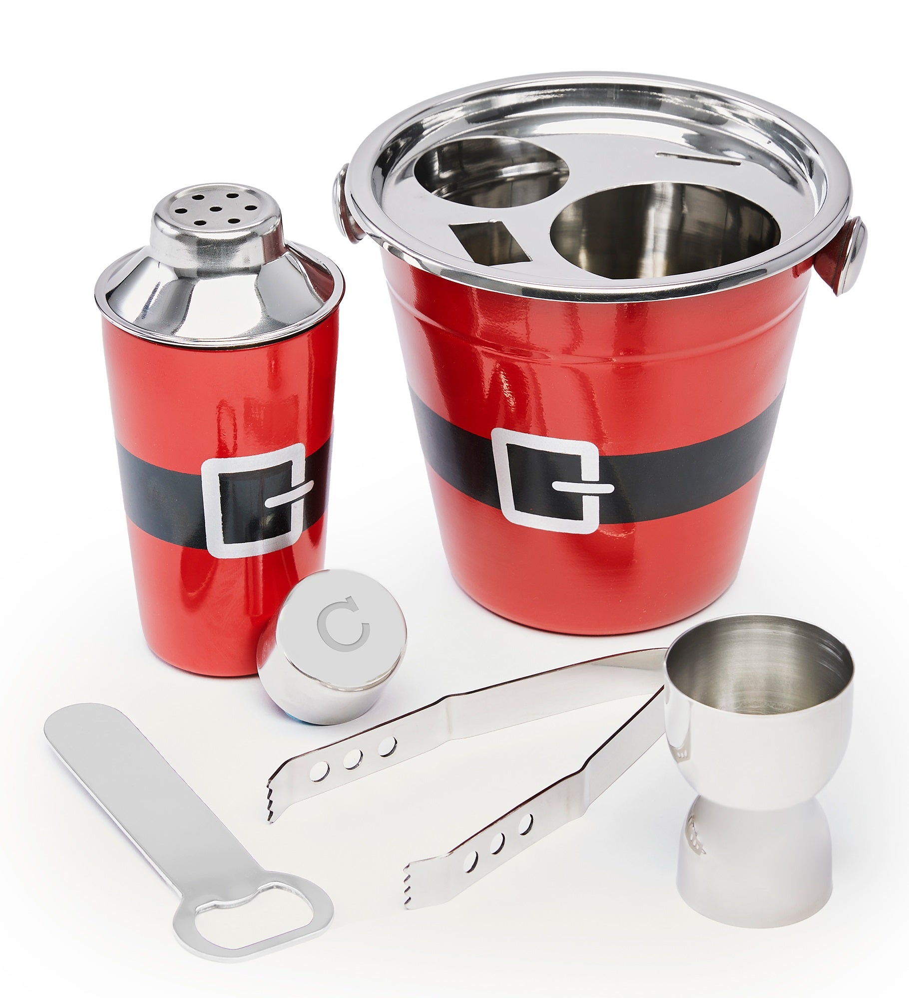 Engraved Santa Ice Bucket and Cocktail Shaker Set