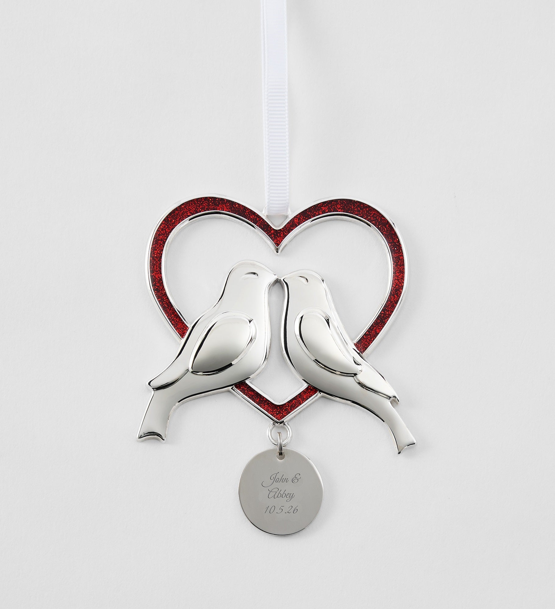 Engraved Love Birds Heart Ornament