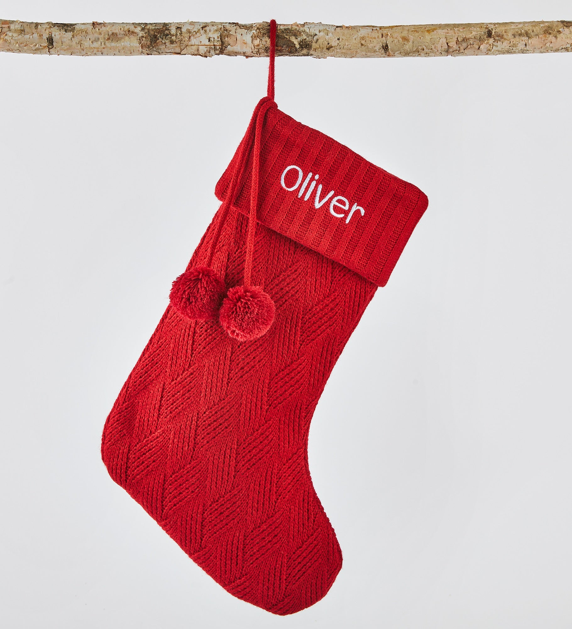Embroidered Basket-weave Knit Stocking in Red