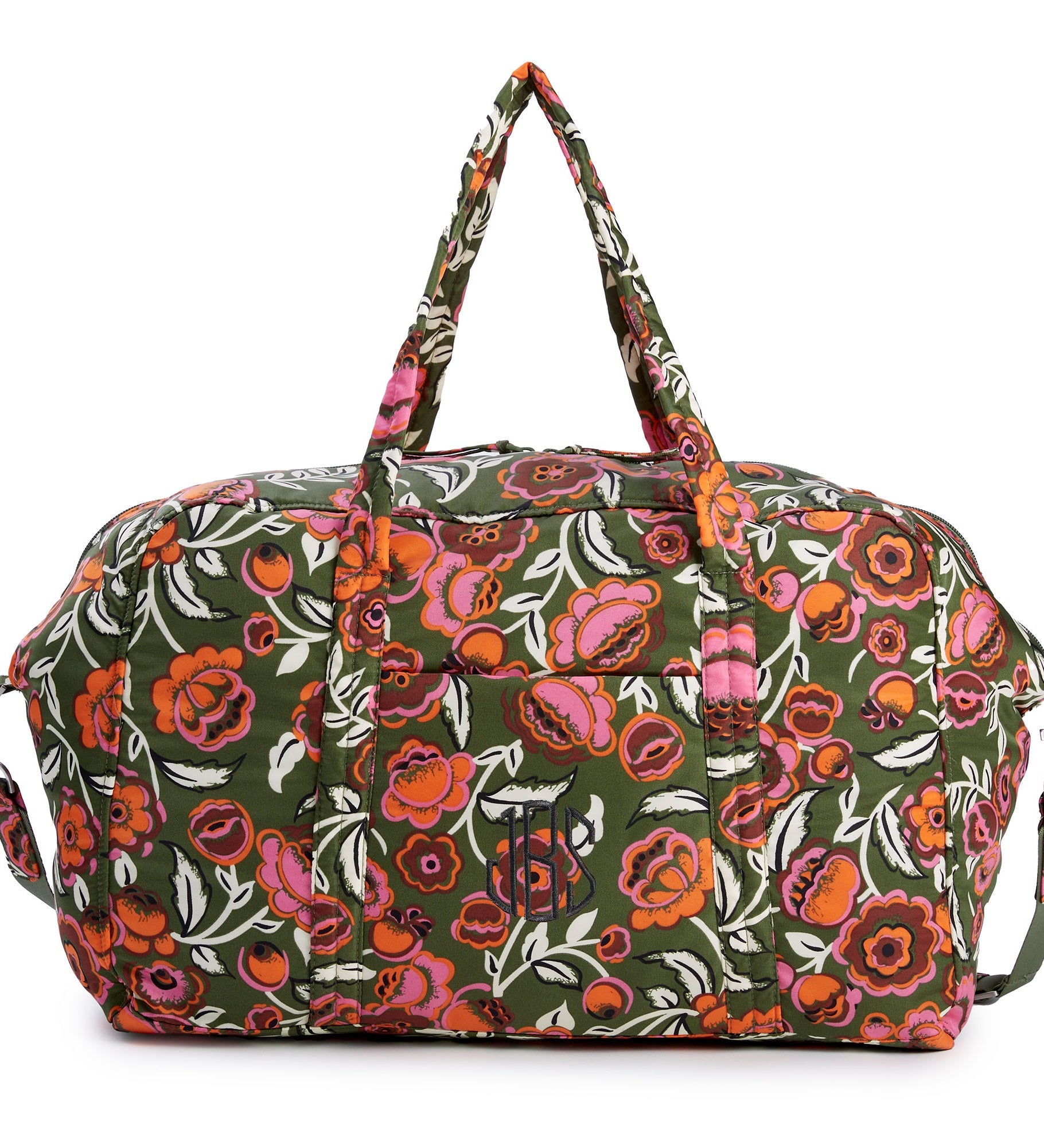 Embroidered Vera Bradley Large Miramar Weekender in Bubbly Flowers Green