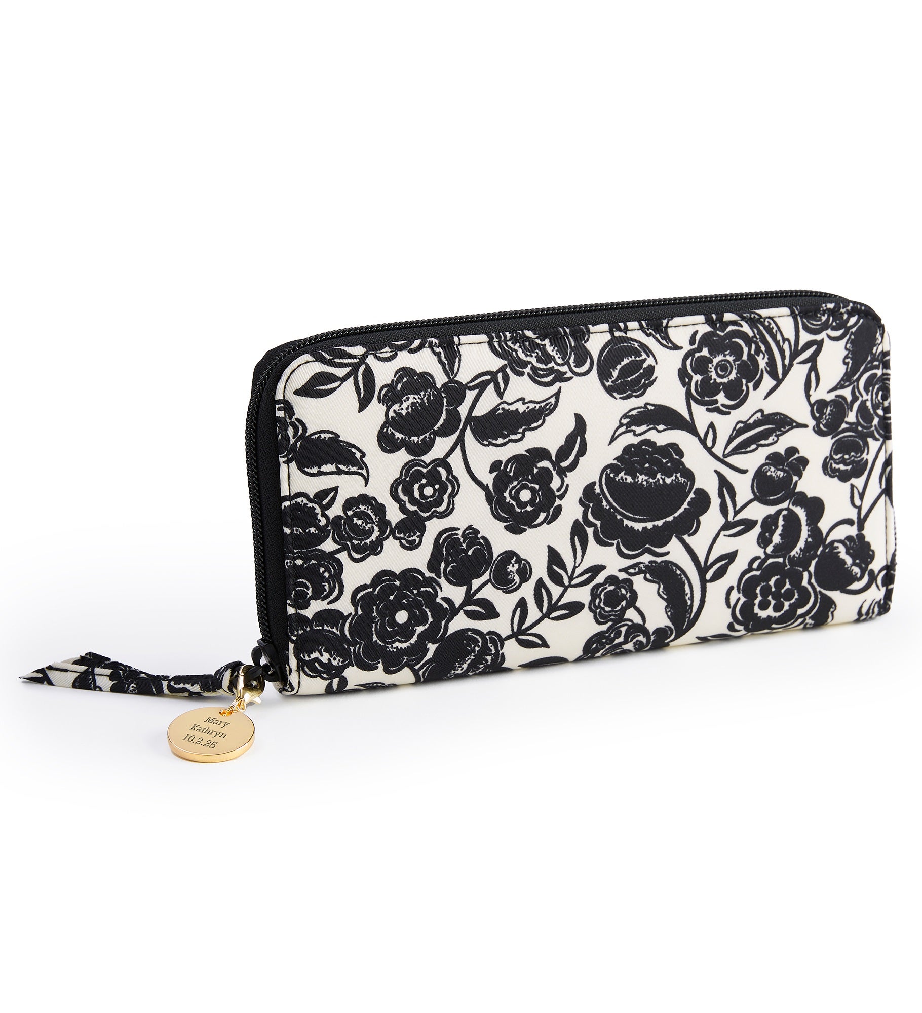 Engraved Vera Bradley Continental Wallet in Bubbly Flowers Black