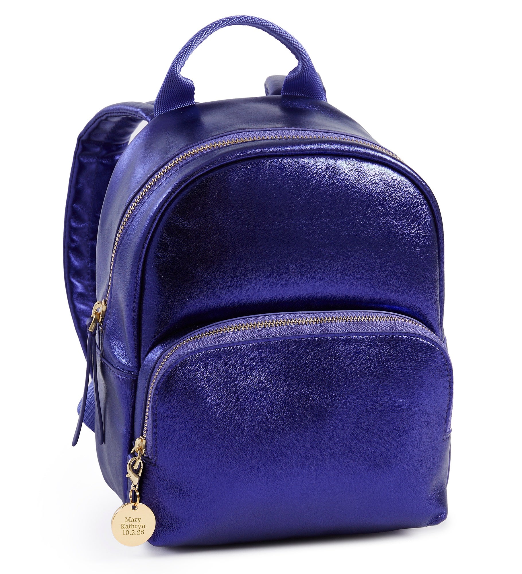 Engraved Vera Bradley Leather Mini Backpack in Purple Metallic