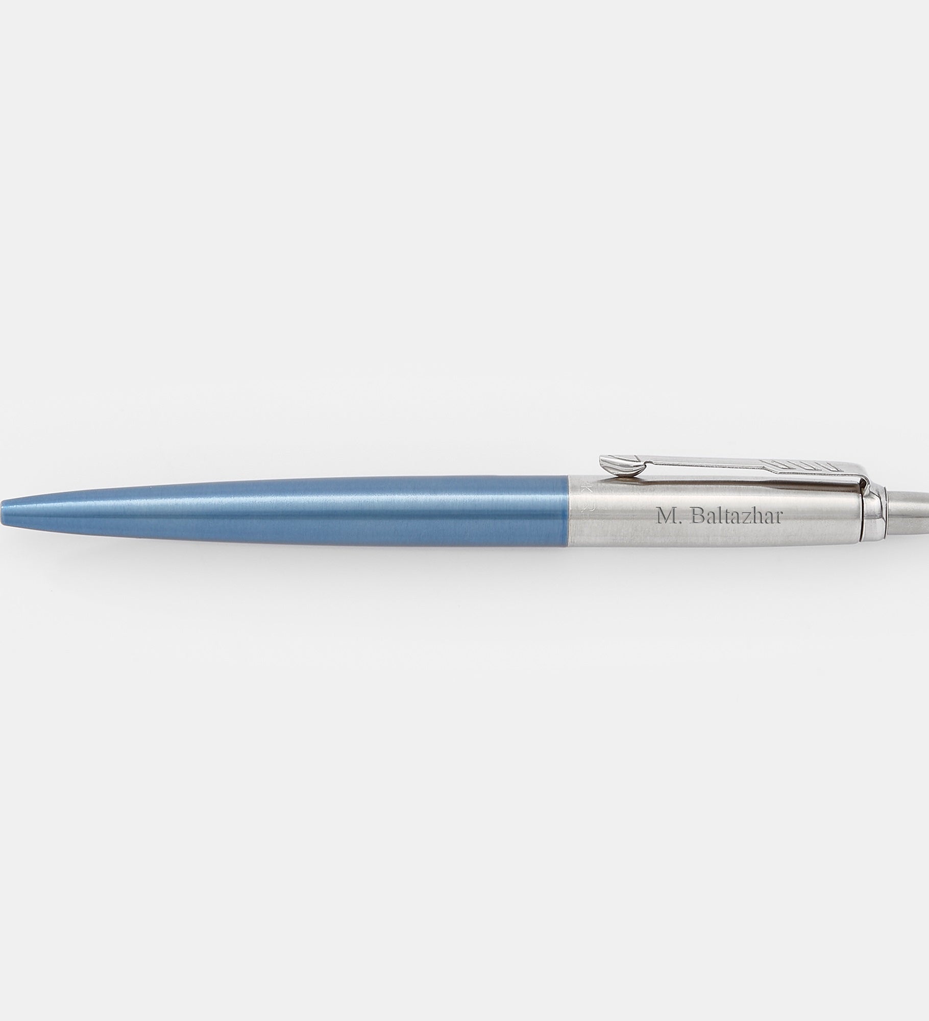 Engraved Parker Jotter Silver and Light Blue Pen