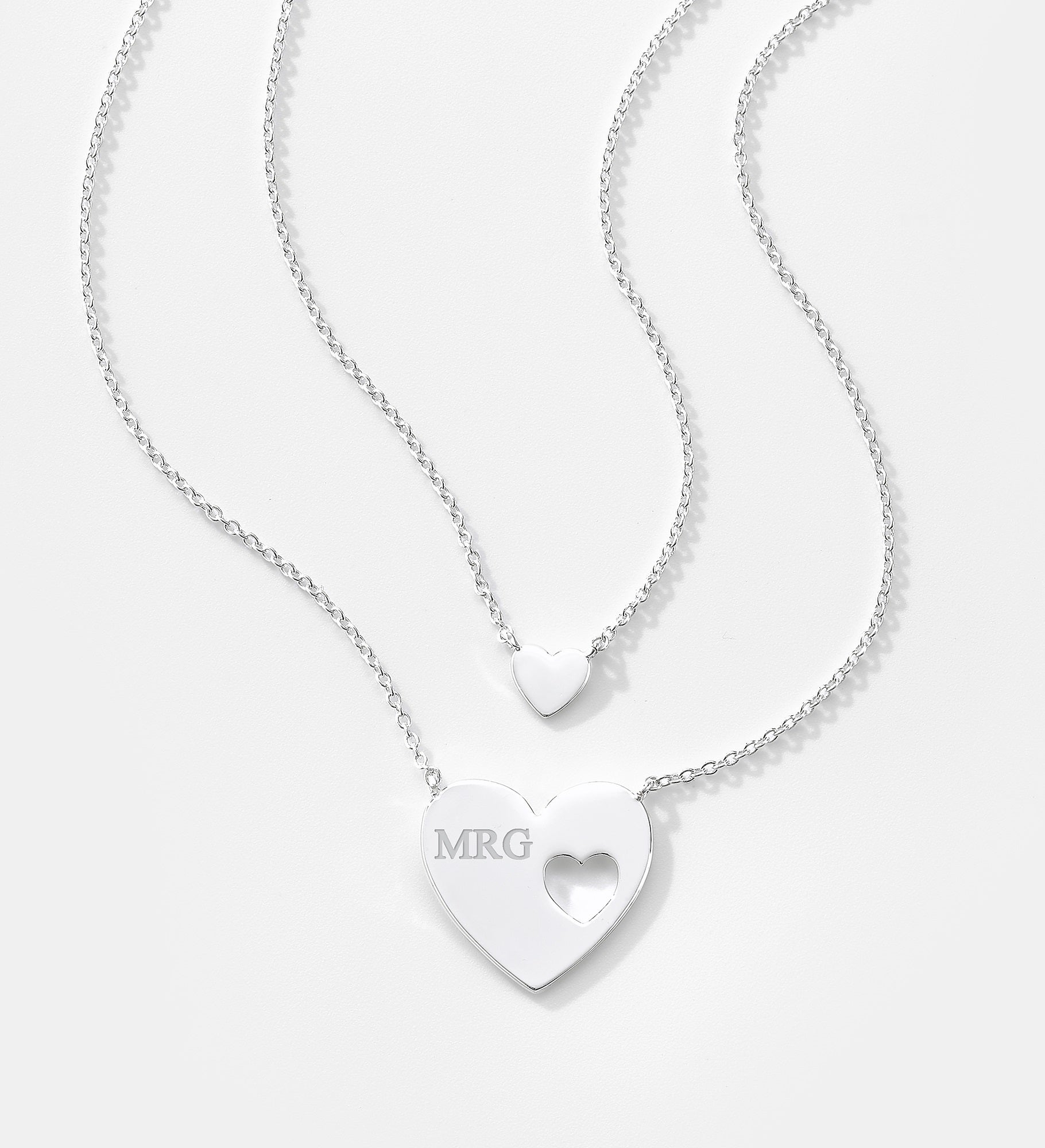 Kittenish Engraved Big & Little Heart Necklace Set 