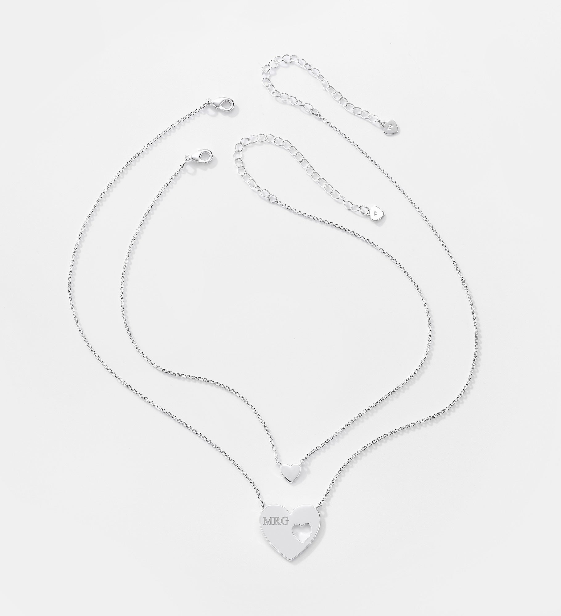 Kittenish Engraved Big & Little Heart Necklace Set