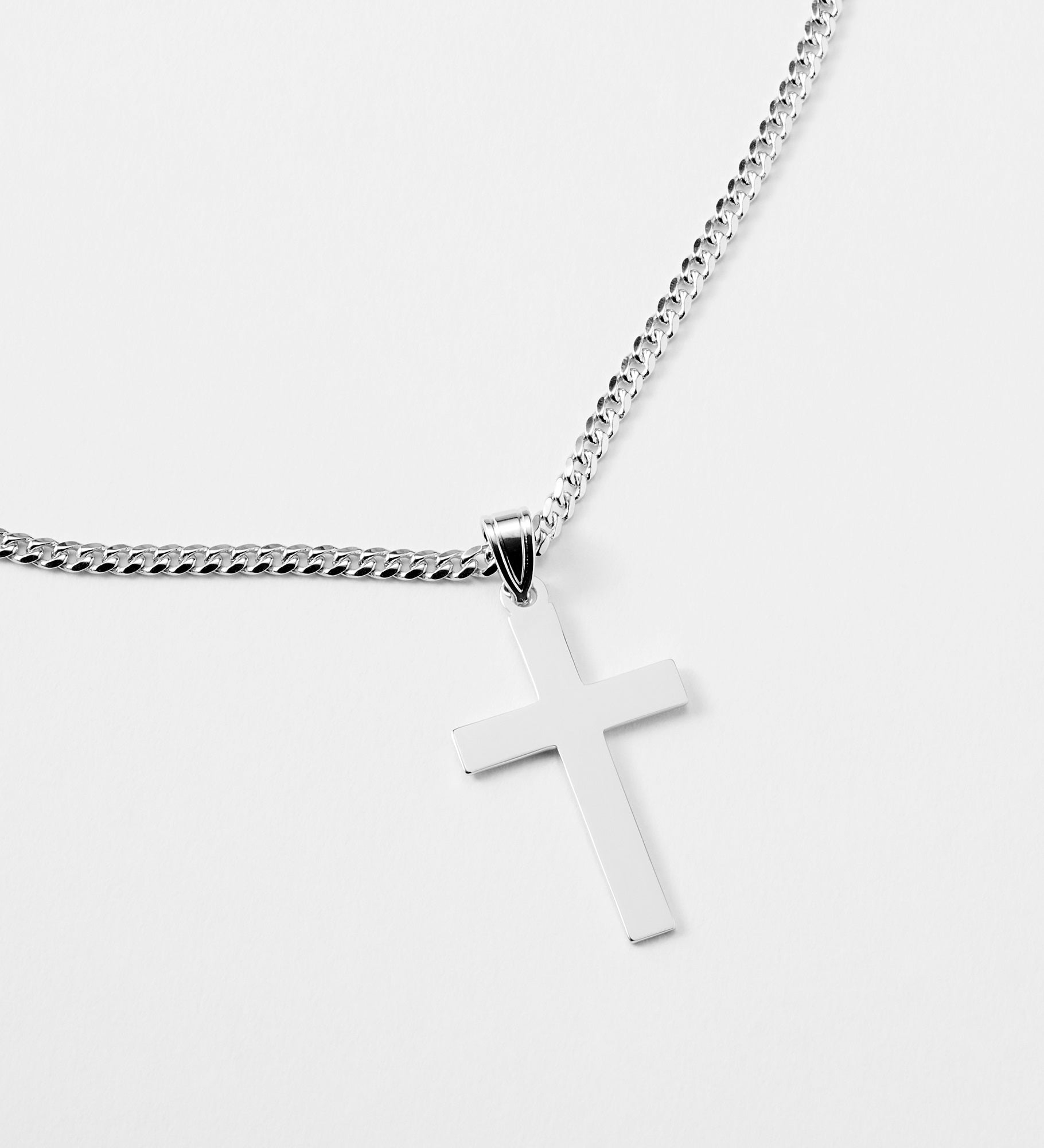 Kittenish Engraved Sterling Silver Cross Necklace