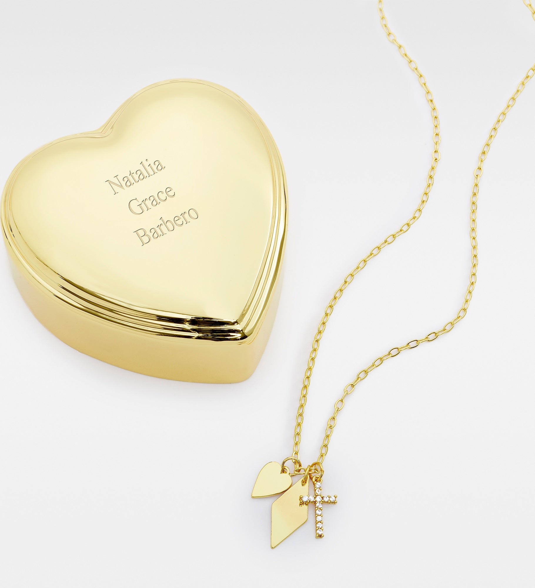 Kittenish Engraved Heart Box and Multi Charm Necklace Set