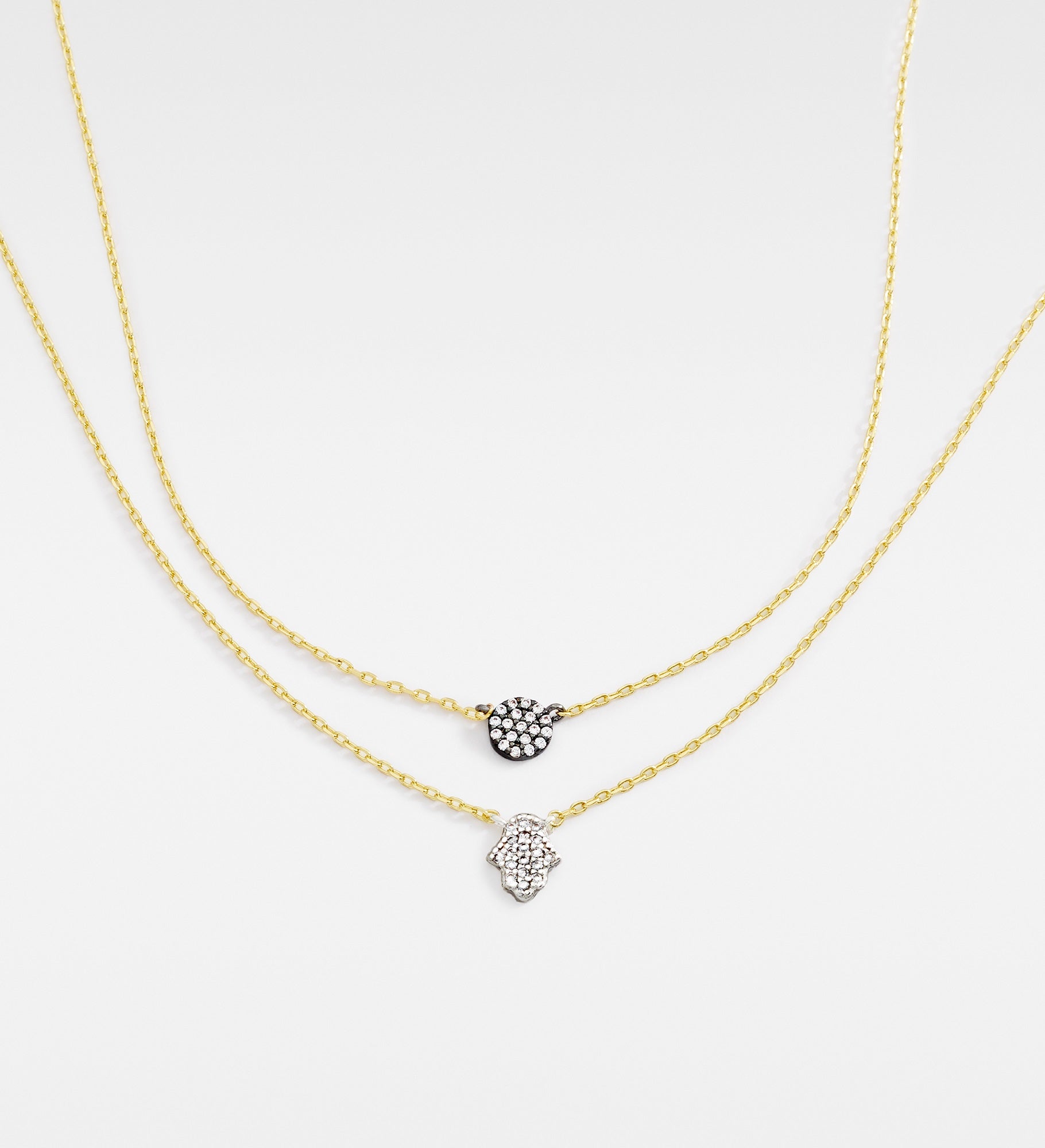 Kittenish Engraved Heart Box and Double Layer Hamsa Necklace Set