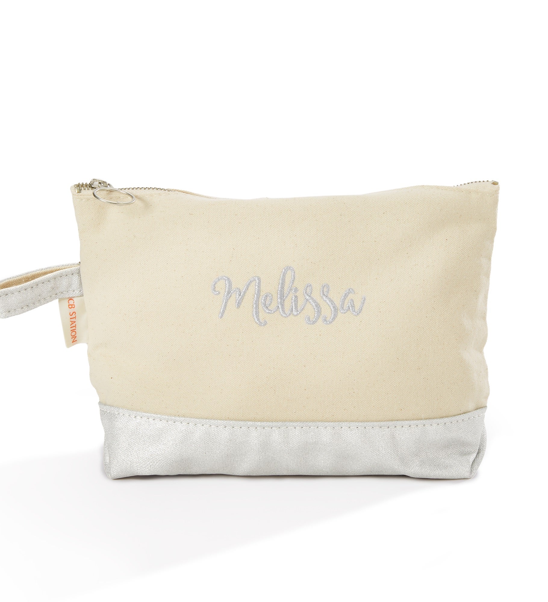 Kittenish Embroidered Metallic Cosmetic Bag in Silver