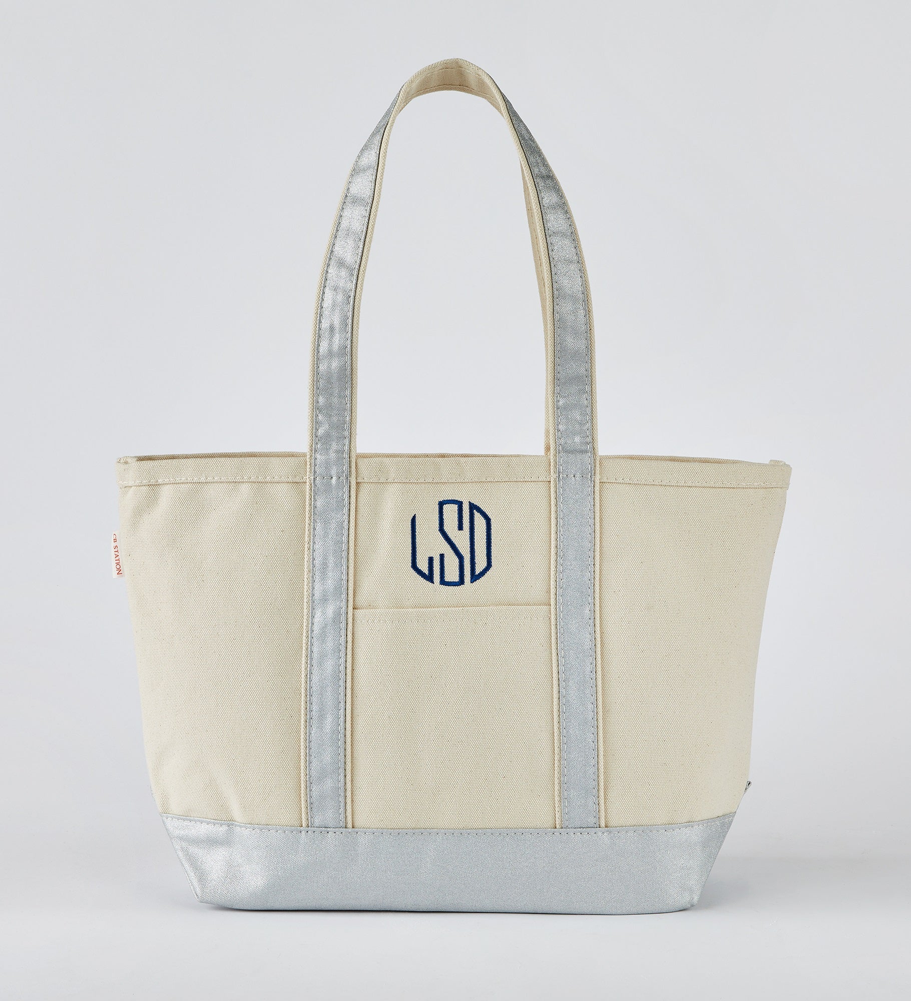 Kittenish Embroidered Metallic Silver Tote   Centered Text