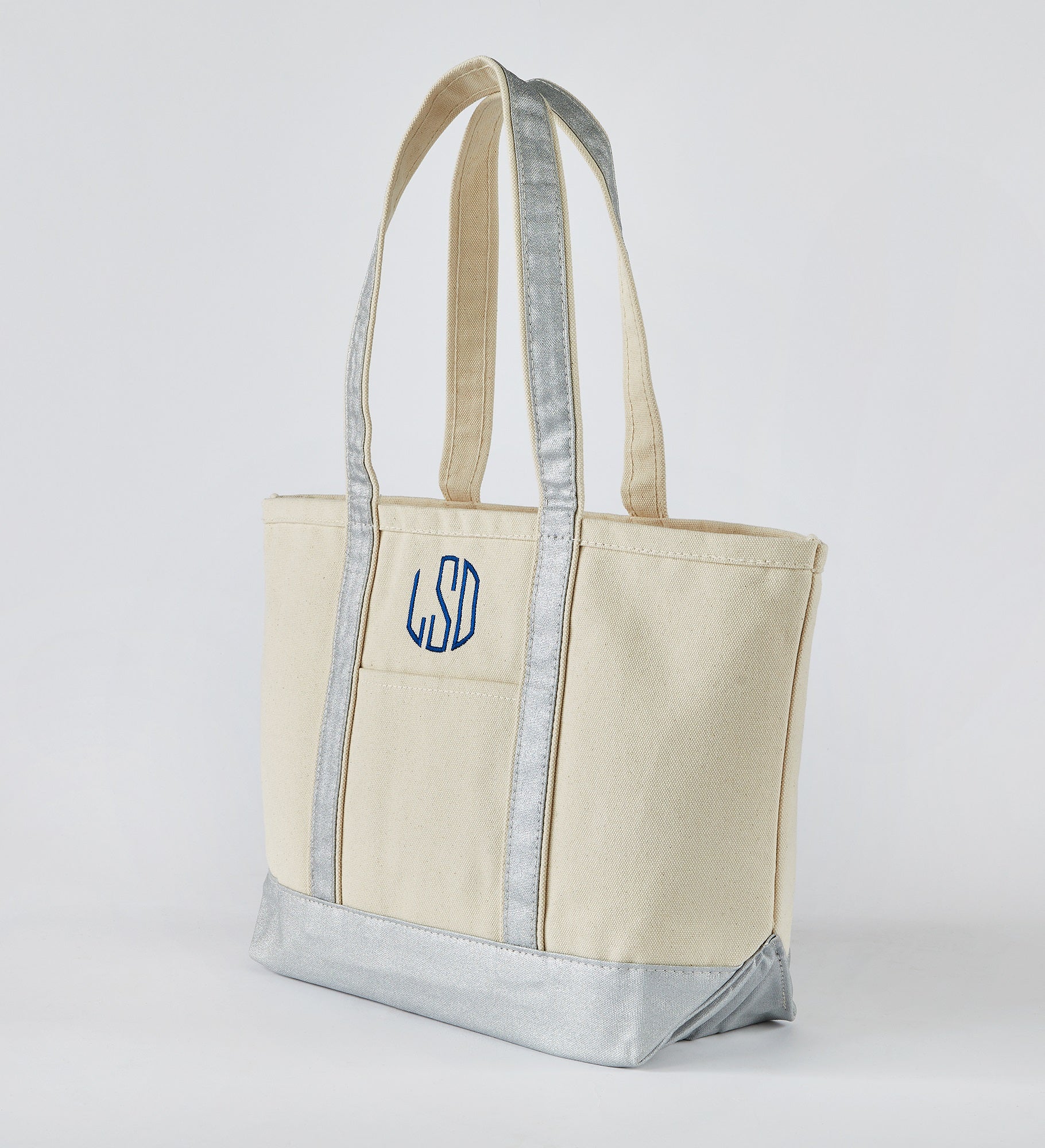 Kittenish Embroidered Metallic Silver Tote   Centered Text