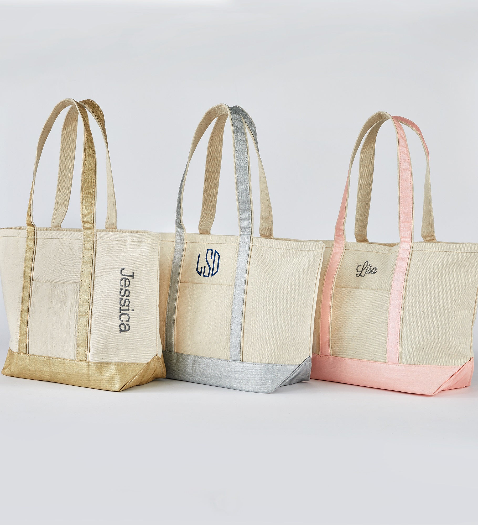 Kittenish Embroidered Metallic Silver Tote   Centered Text