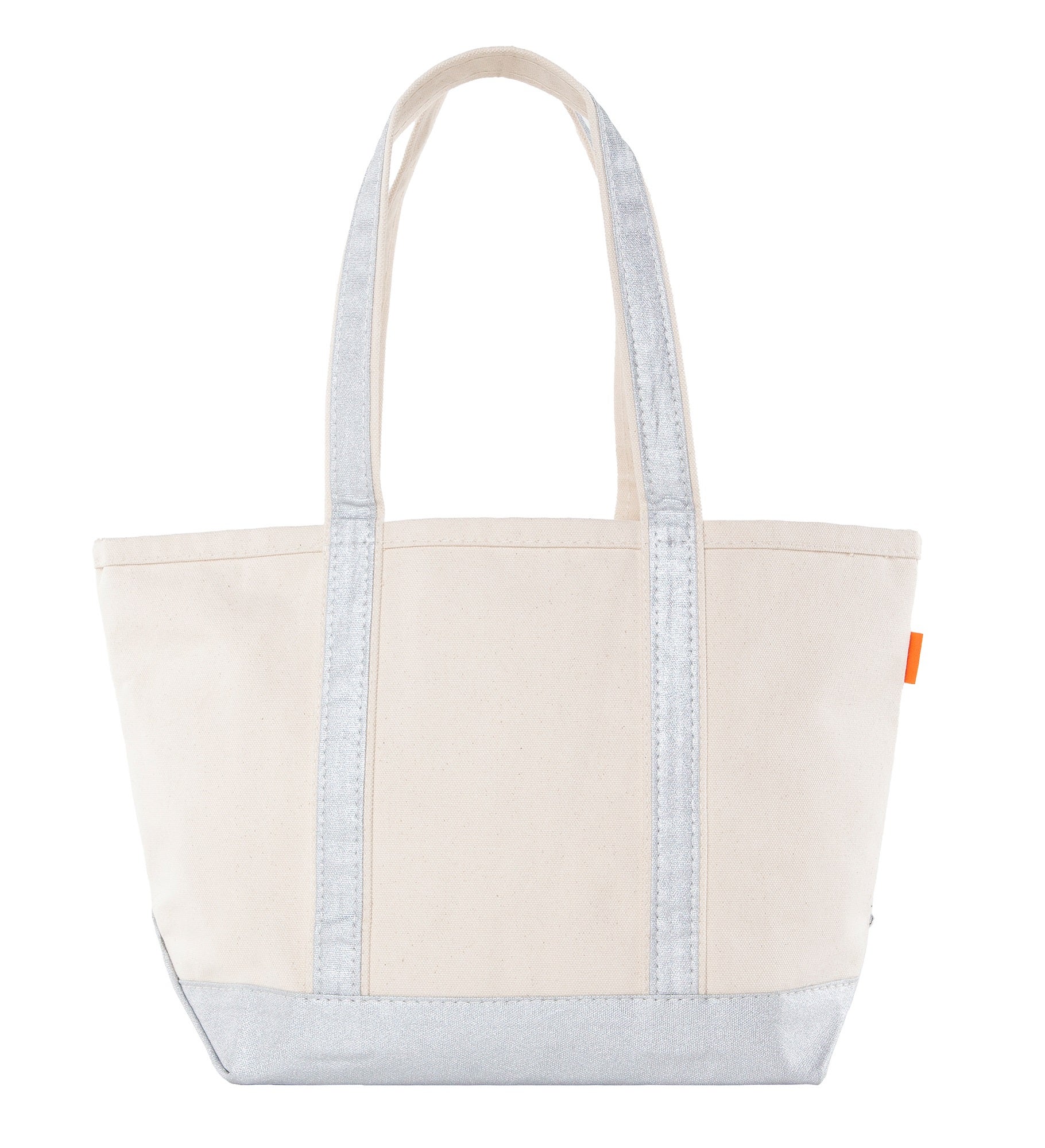 Kittenish Embroidered Metallic Silver Tote   Centered Text