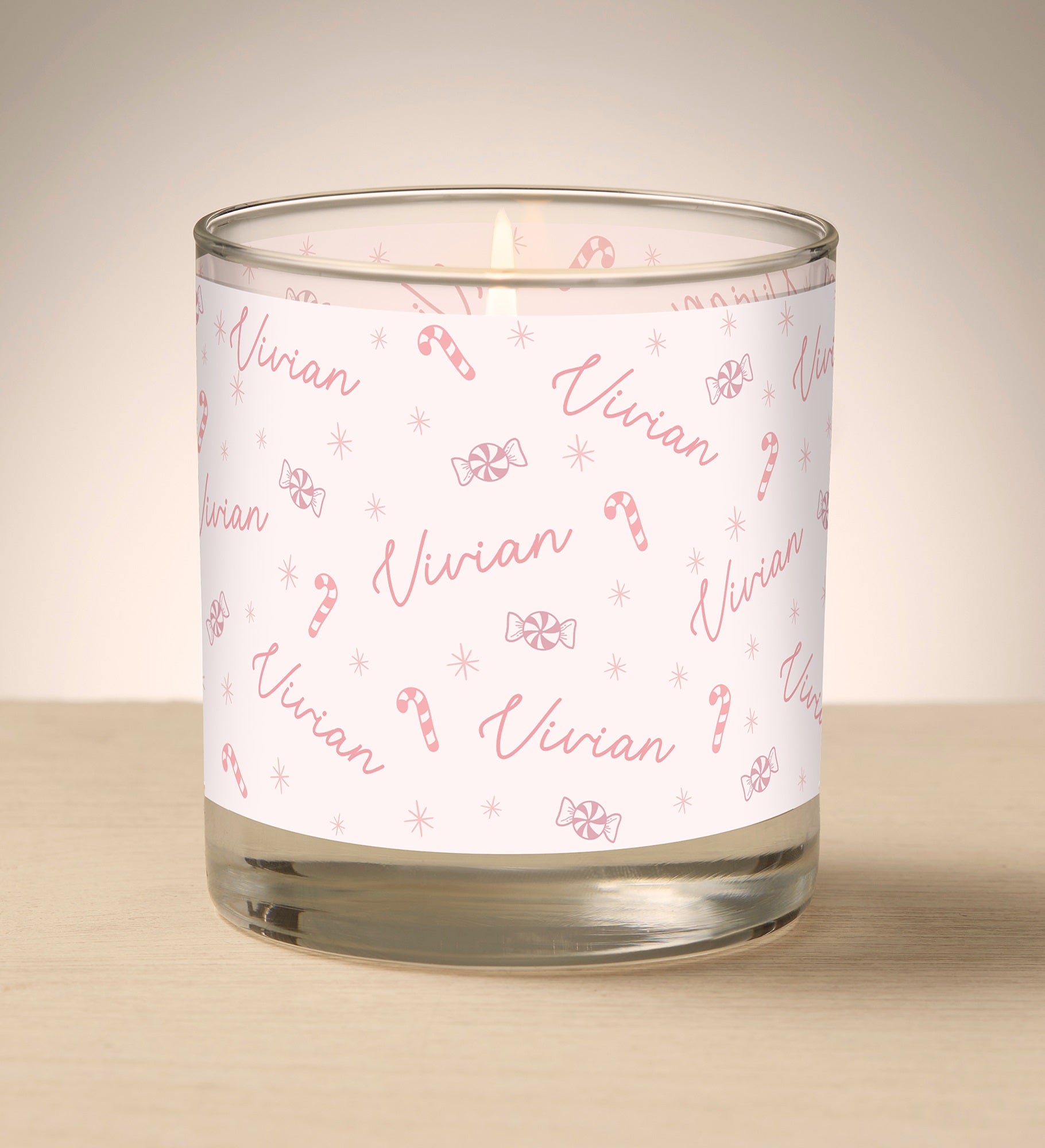 Kittenish Personalized Pink Candy Glass Candle with Name